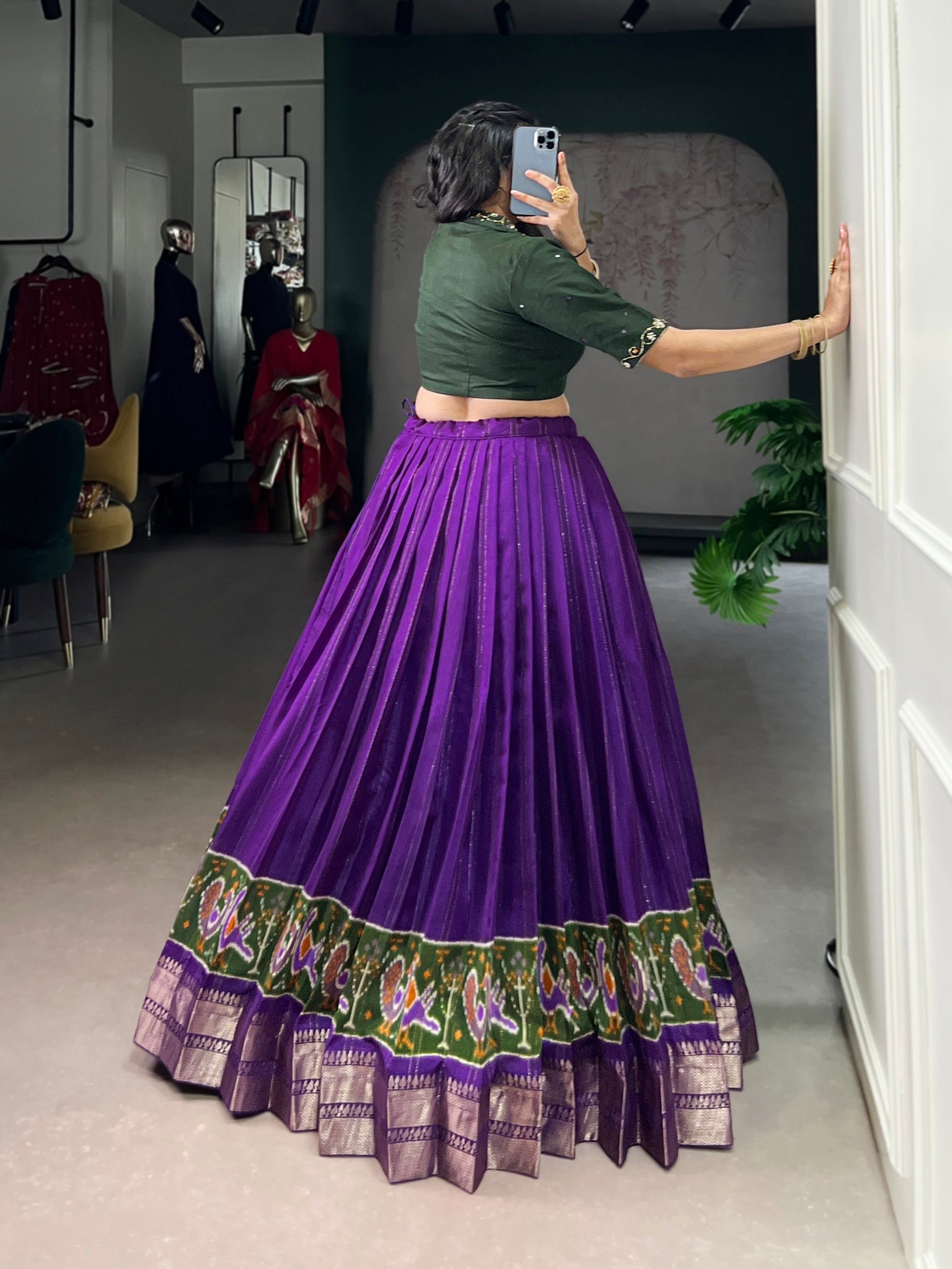 Lorenvalley Fashion Purple Poly Cotton Printed With Zari Weaving Lehenga Choli 