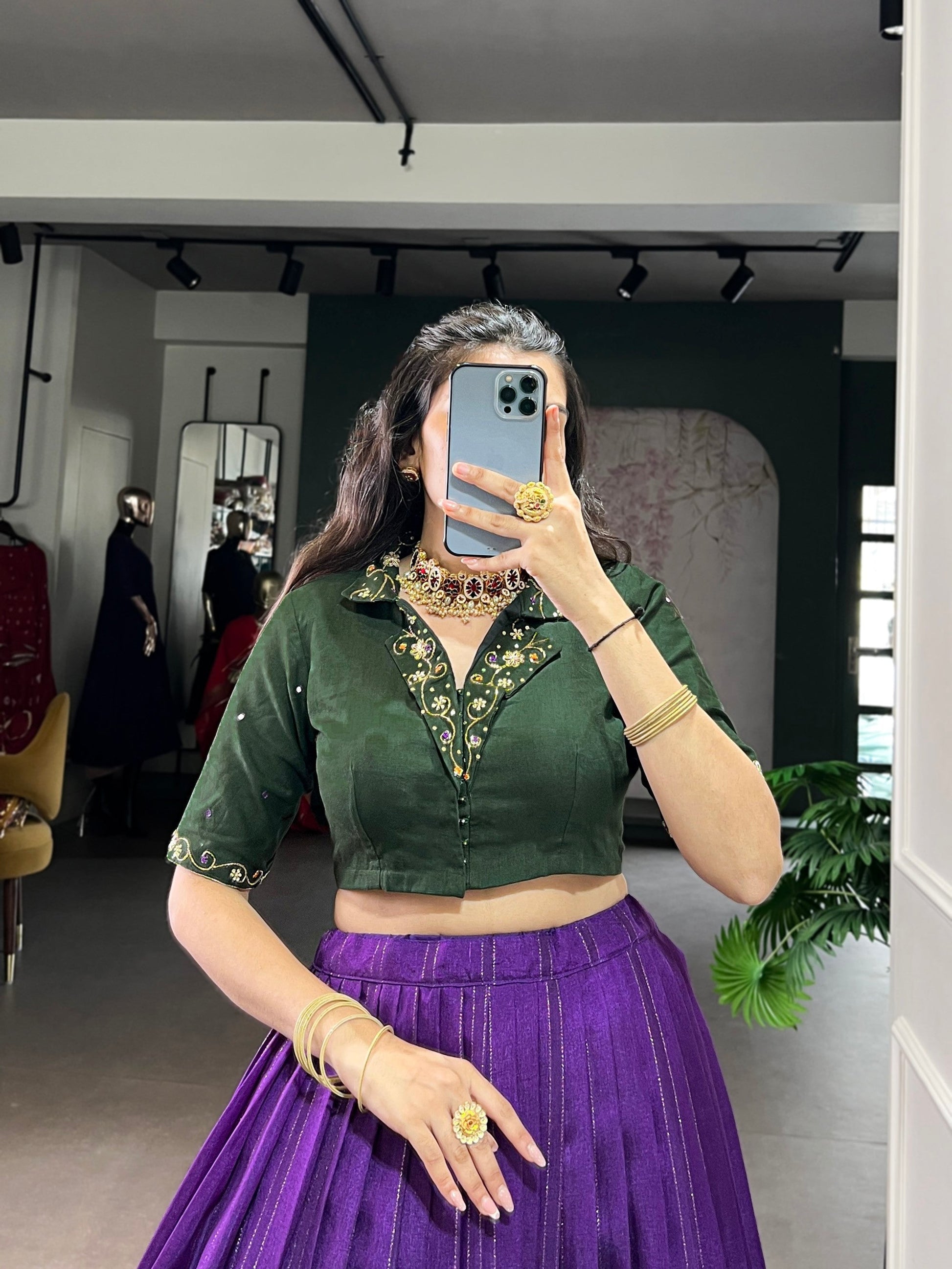 Lorenvalley Fashion Purple Poly Cotton Printed With Zari Weaving Lehenga Choli 