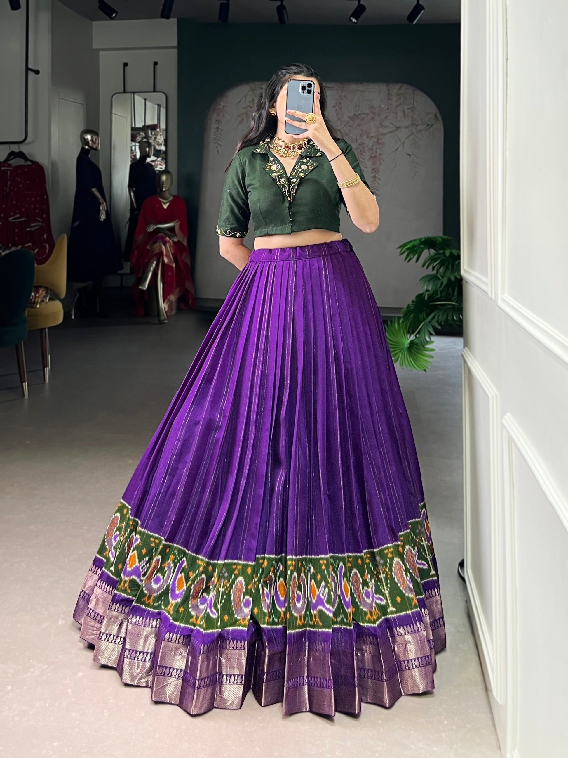 Lorenvalley Fashion Purple Poly Cotton Printed With Zari Weaving Lehenga Choli 