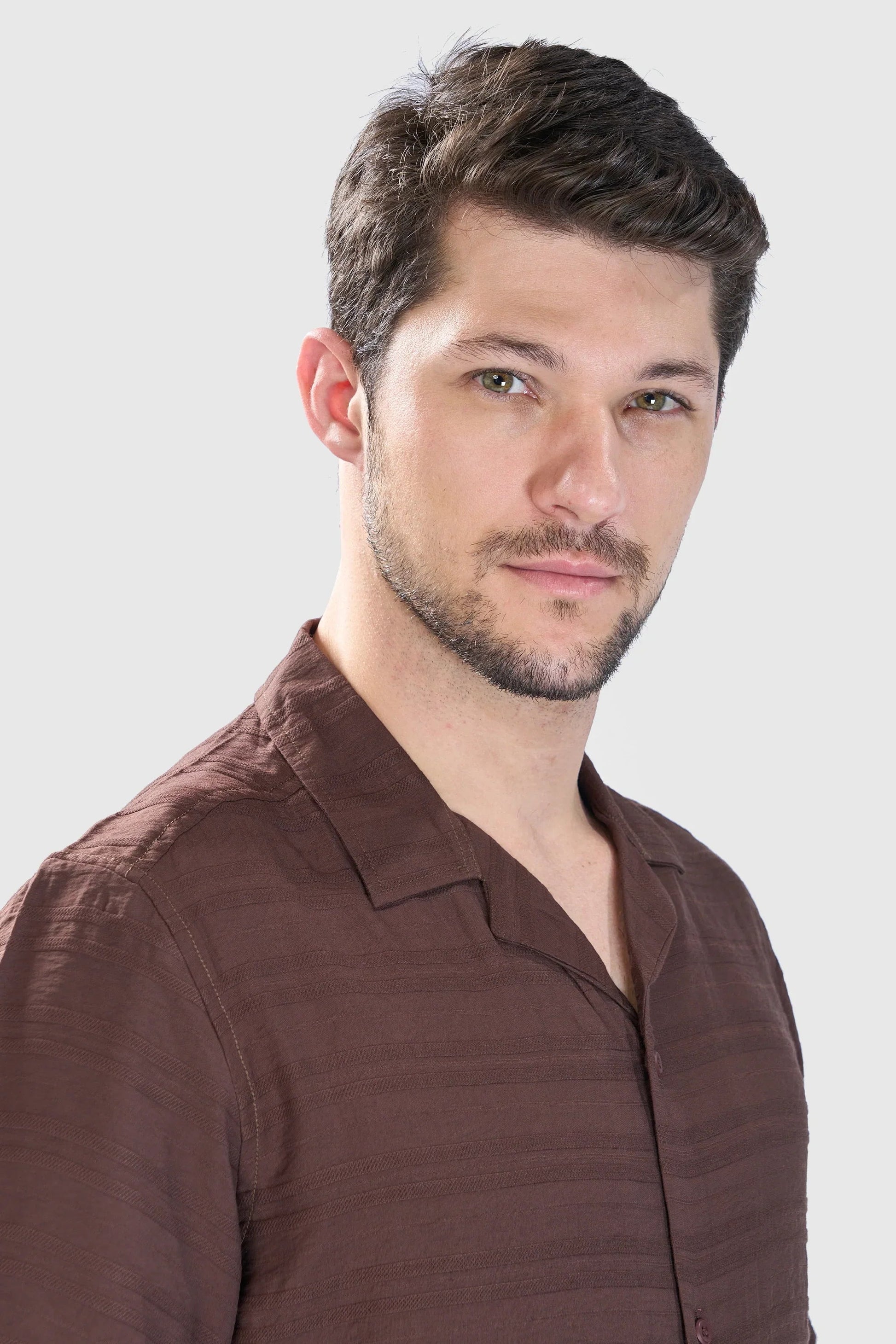 Xkind Brown Horizontal Pleated Stripes Relaxed Fit Shirt  Grab2Buy Xkind Grab2Buy