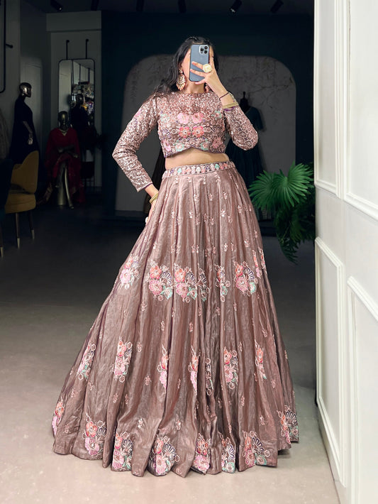Lorenvalley Fashion Onionpink Fendy Silk Sequins and Thread Embroidery Work Lehenga Choli 