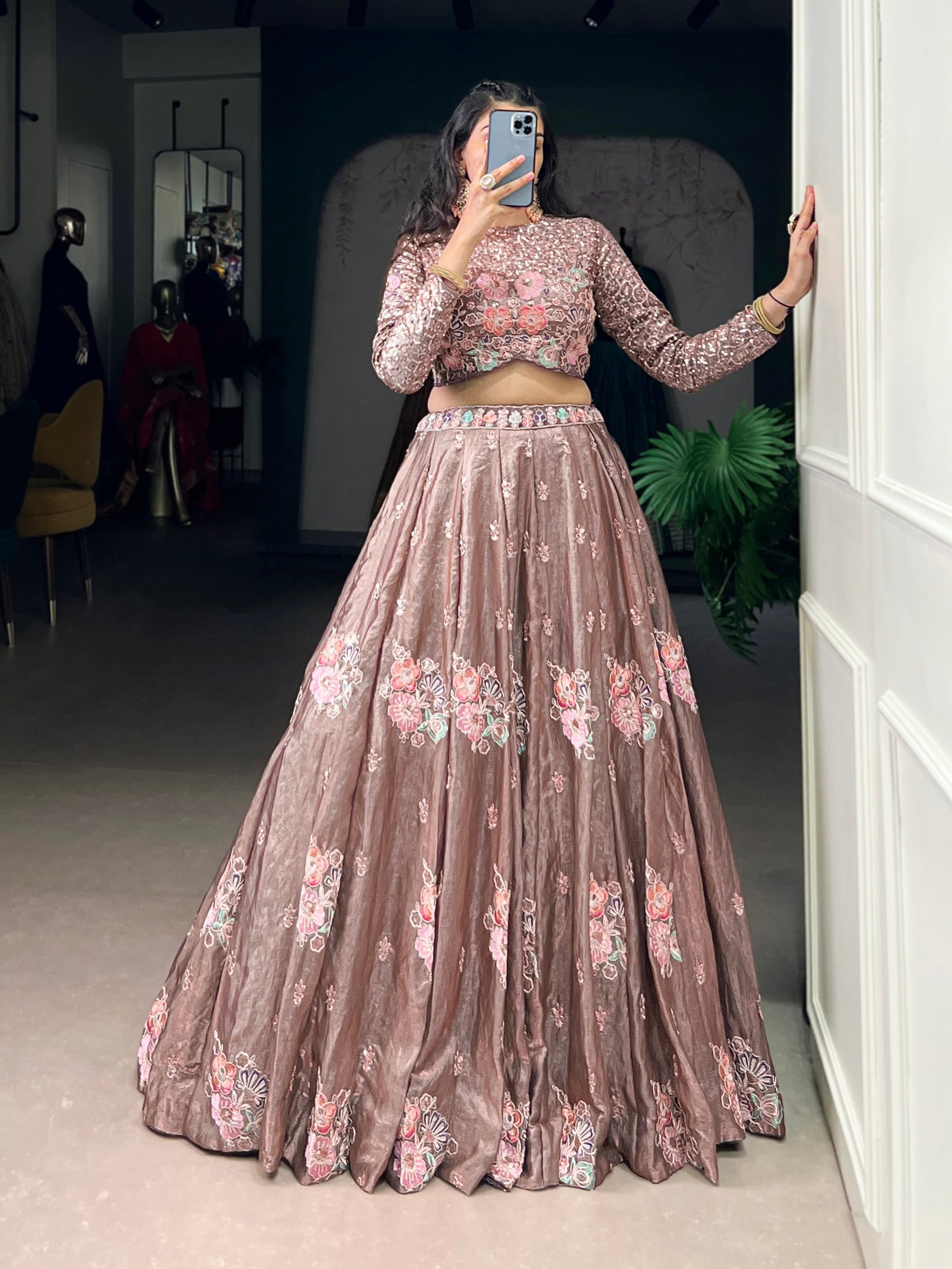 Lorenvalley Fashion Onionpink Fendy Silk Sequins and Thread Embroidery Work Lehenga Choli 