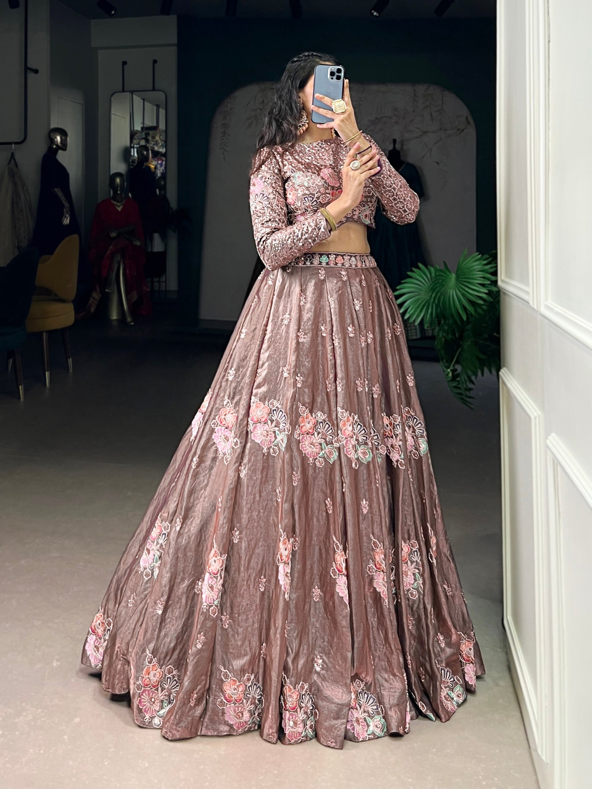 Lorenvalley Fashion Onionpink Fendy Silk Sequins and Thread Embroidery Work Lehenga Choli 