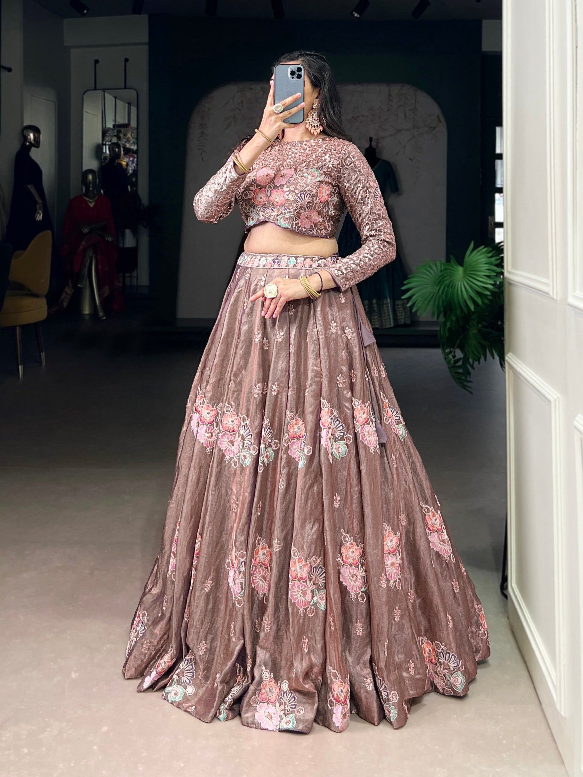 Lorenvalley Fashion Onionpink Fendy Silk Sequins and Thread Embroidery Work Lehenga Choli 