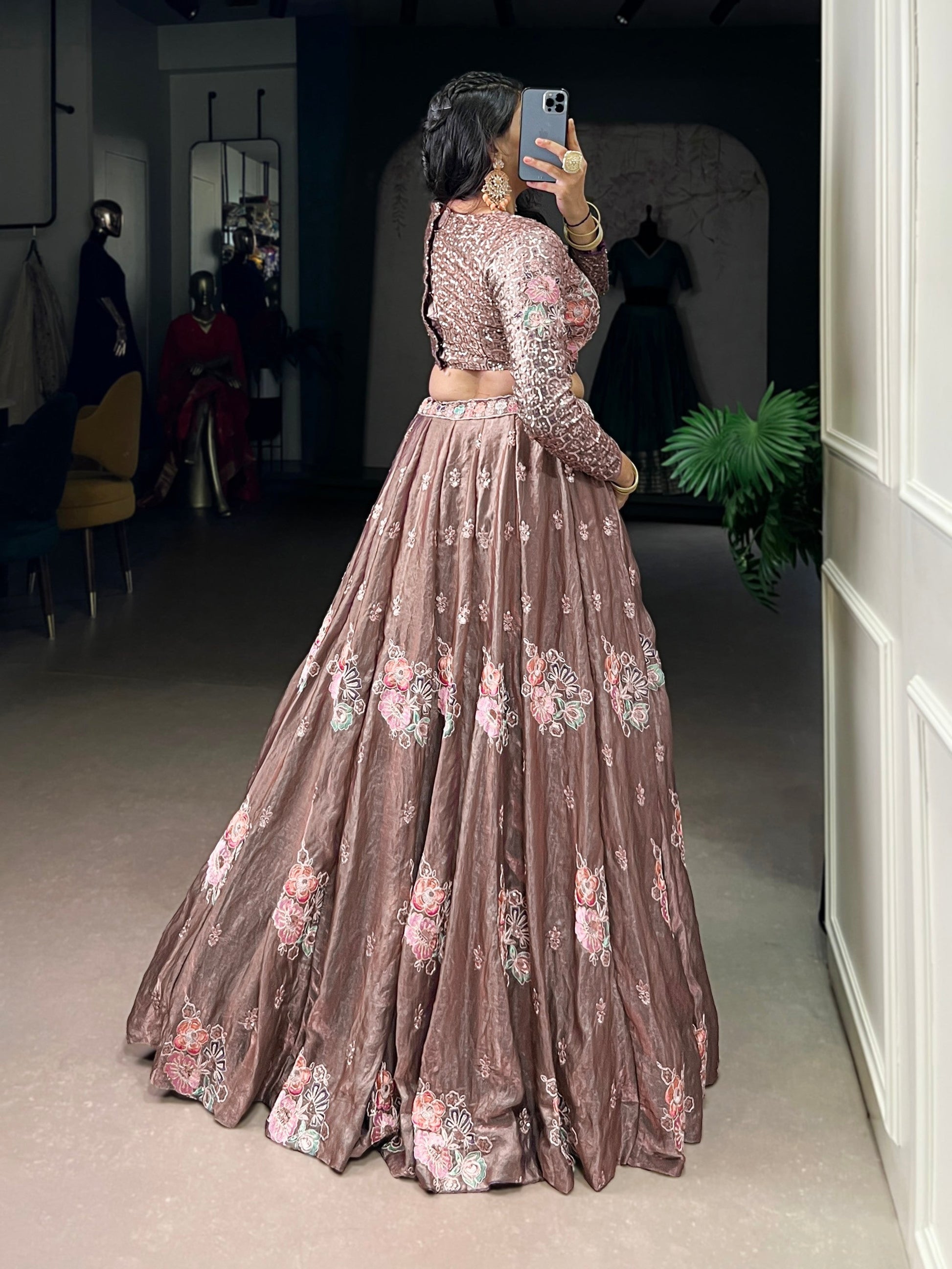 Lorenvalley Fashion Onionpink Fendy Silk Sequins and Thread Embroidery Work Lehenga Choli 
