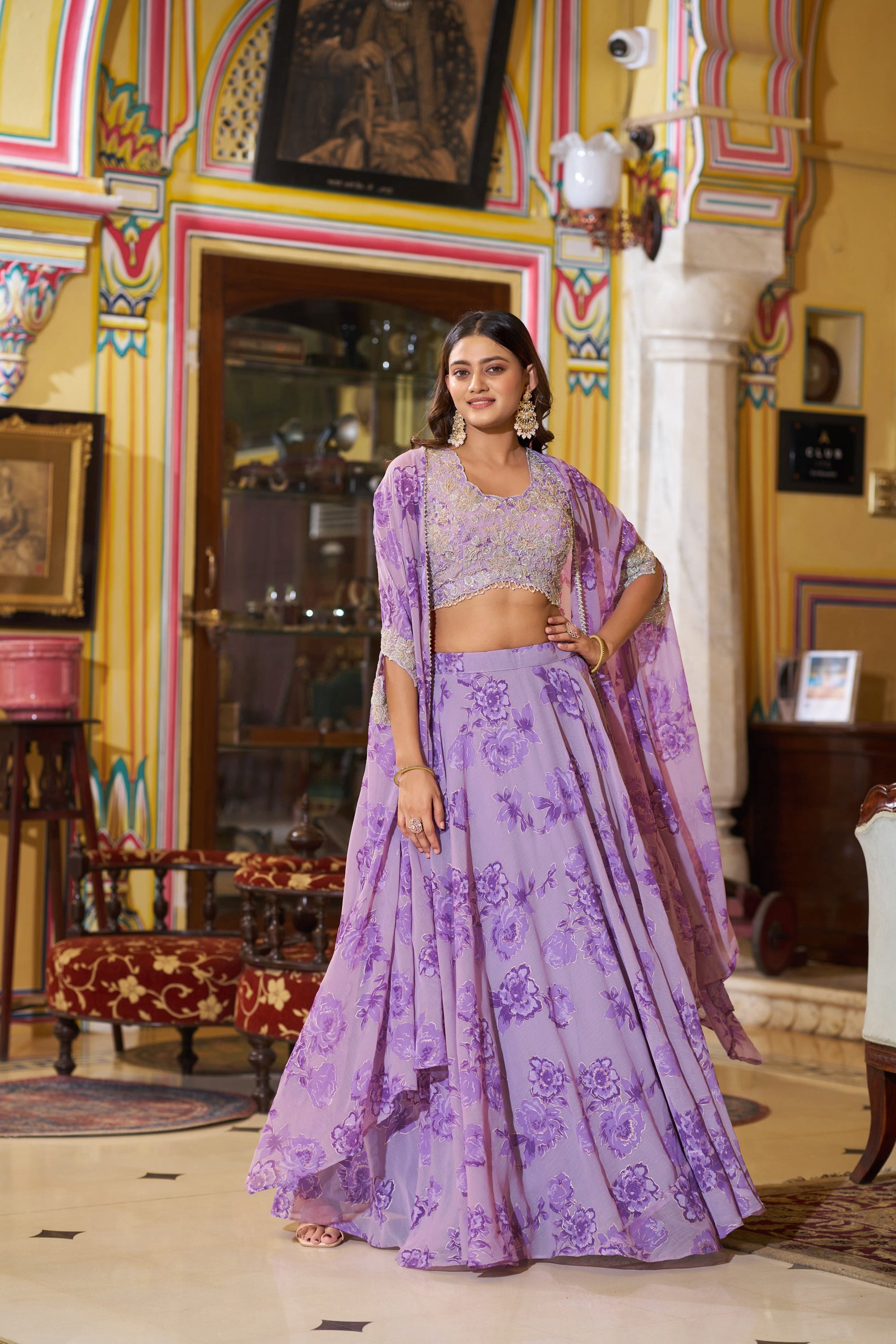 Lorenvalley Fashion Multicolor Georgette Thread Embroidery, Sequins & Tube Beads Work Lehenga Choli With Stylish Dupatta