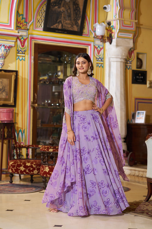 Lorenvalley Fashion Multicolor Georgette Thread Embroidery, Sequins & Tube Beads Work Lehenga Choli With Stylish Dupatta