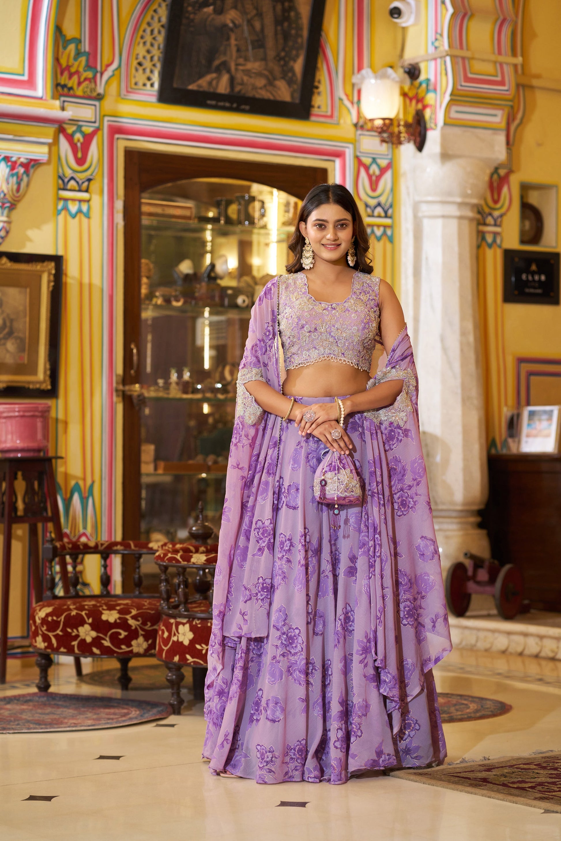Lorenvalley Fashion Multicolor Georgette Thread Embroidery, Sequins & Tube Beads Work Lehenga Choli With Stylish Dupatta
