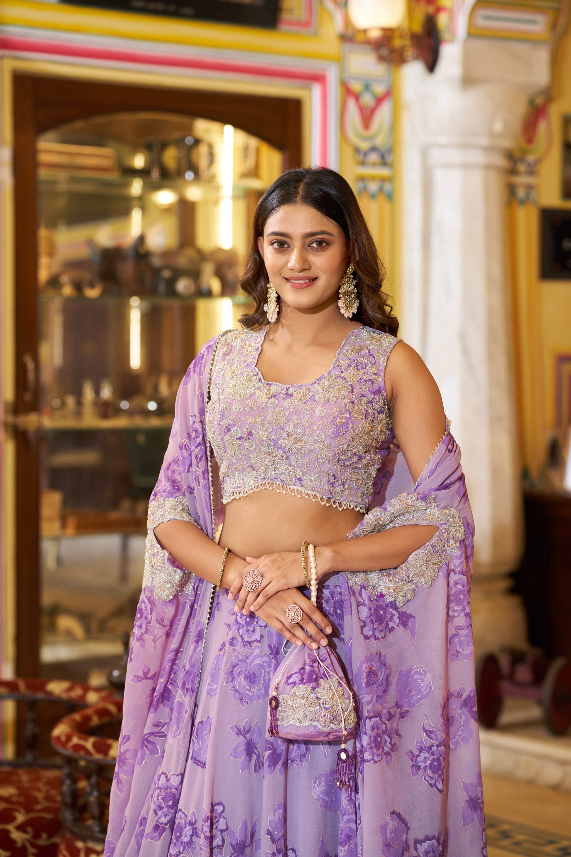 Lorenvalley Fashion Multicolor Georgette Thread Embroidery, Sequins & Tube Beads Work Lehenga Choli With Stylish Dupatta