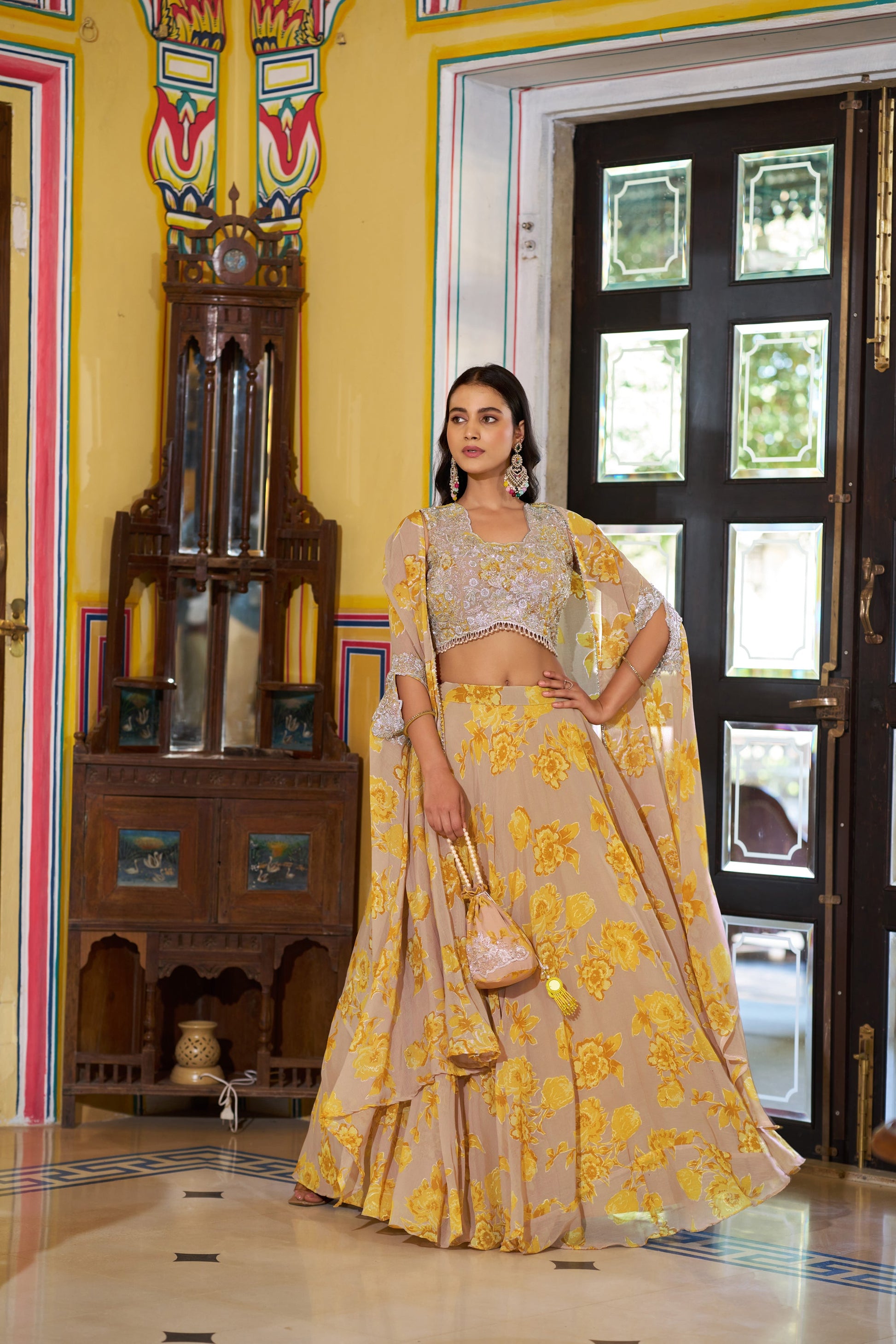 Lorenvalley Fashion Multicolor Georgette Thread Embroidery, Sequins & Tube Beads Work Lehenga Choli With Stylish Dupatta