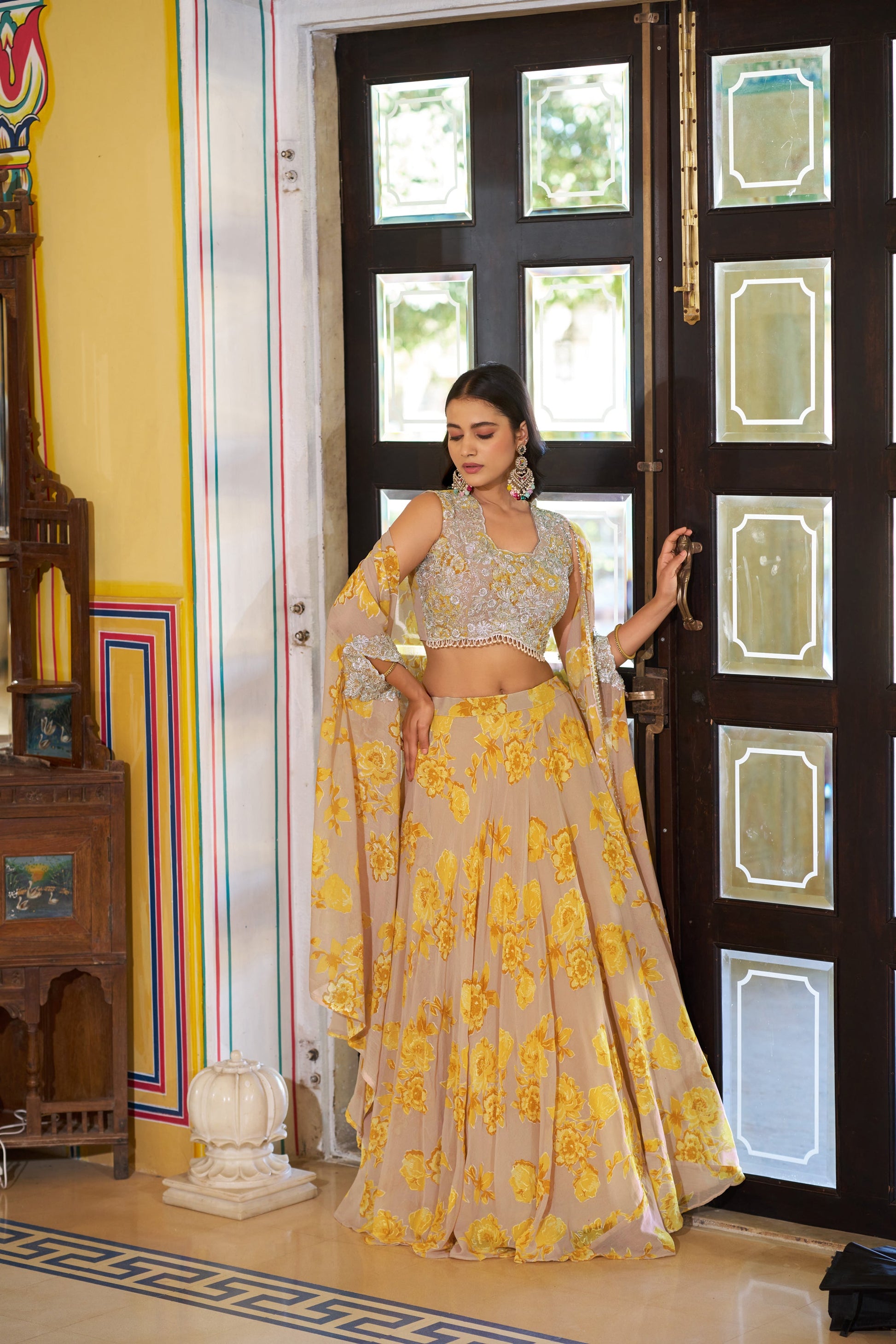 Lorenvalley Fashion Multicolor Georgette Thread Embroidery, Sequins & Tube Beads Work Lehenga Choli With Stylish Dupatta