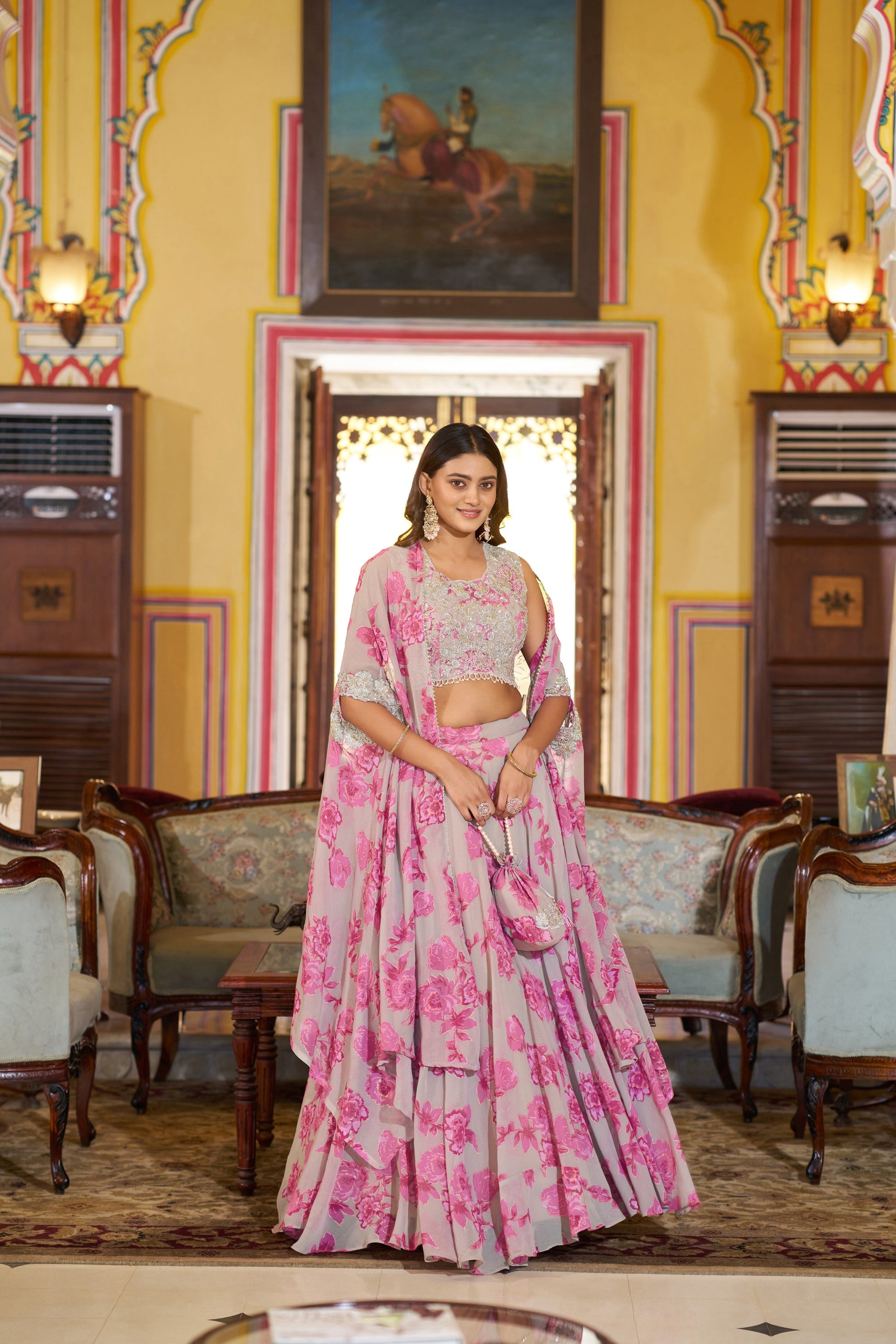 Lorenvalley Fashion Multicolor Georgette Thread Embroidery, Sequins & Tube Beads Work Lehenga Choli With Stylish Dupatta