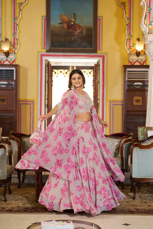 Lorenvalley Fashion Multicolor Georgette Thread Embroidery, Sequins & Tube Beads Work Lehenga Choli With Stylish Dupatta