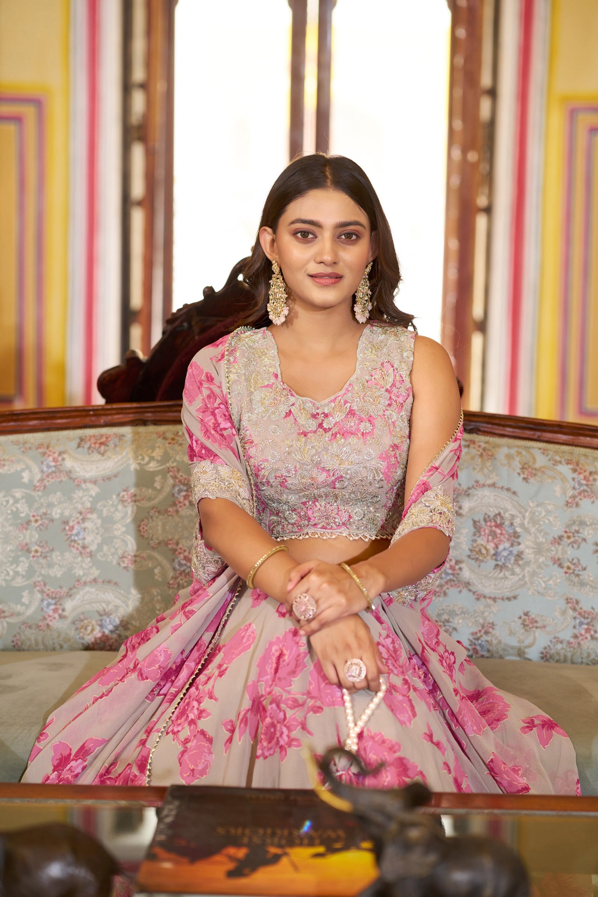 Lorenvalley Fashion Multicolor Georgette Thread Embroidery, Sequins & Tube Beads Work Lehenga Choli With Stylish Dupatta