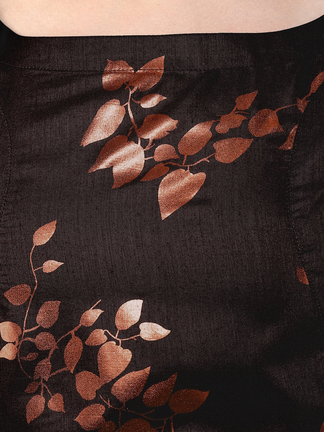 Janasya Women Black Floral Print A-Line Kurta