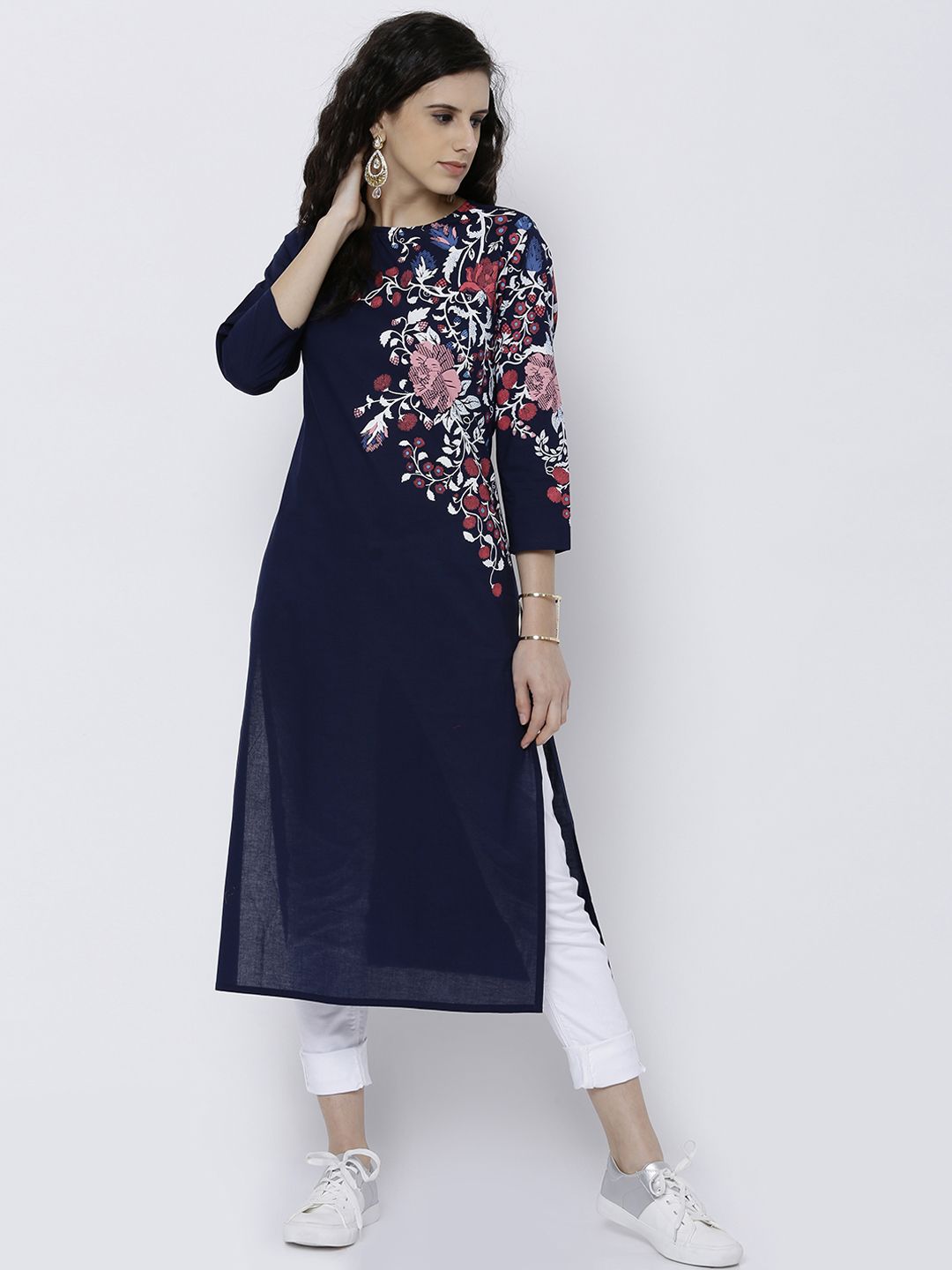 Vishudh Women Navy Printed Straight Kurta | Grab2Buy