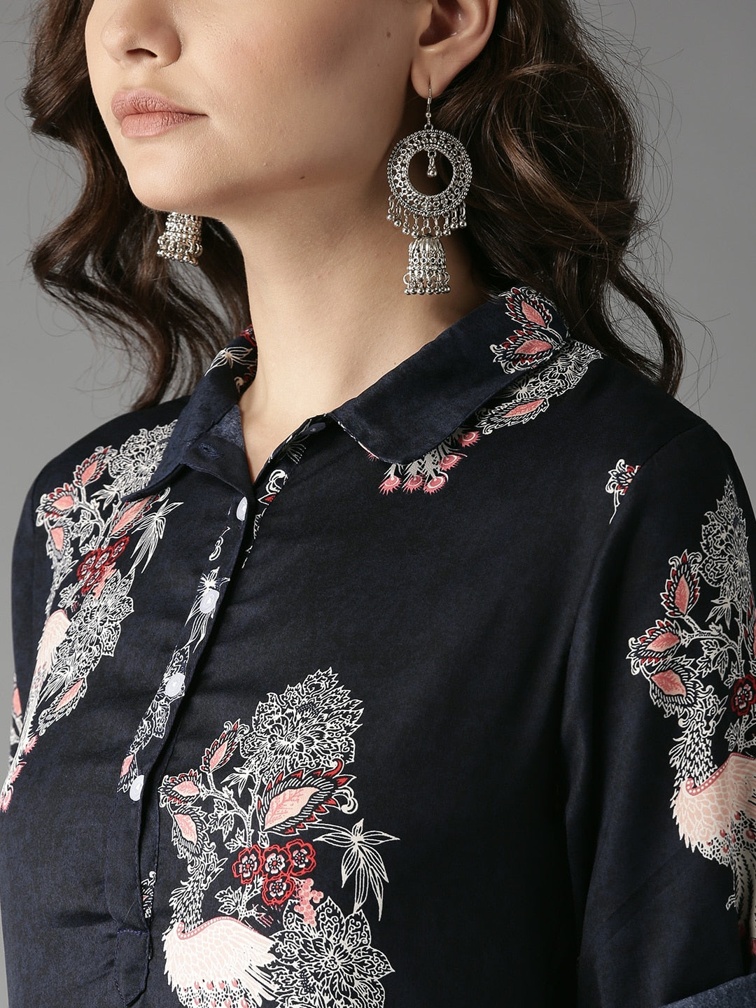 HERE&NOW Women Navy Printed Straight Kurta 