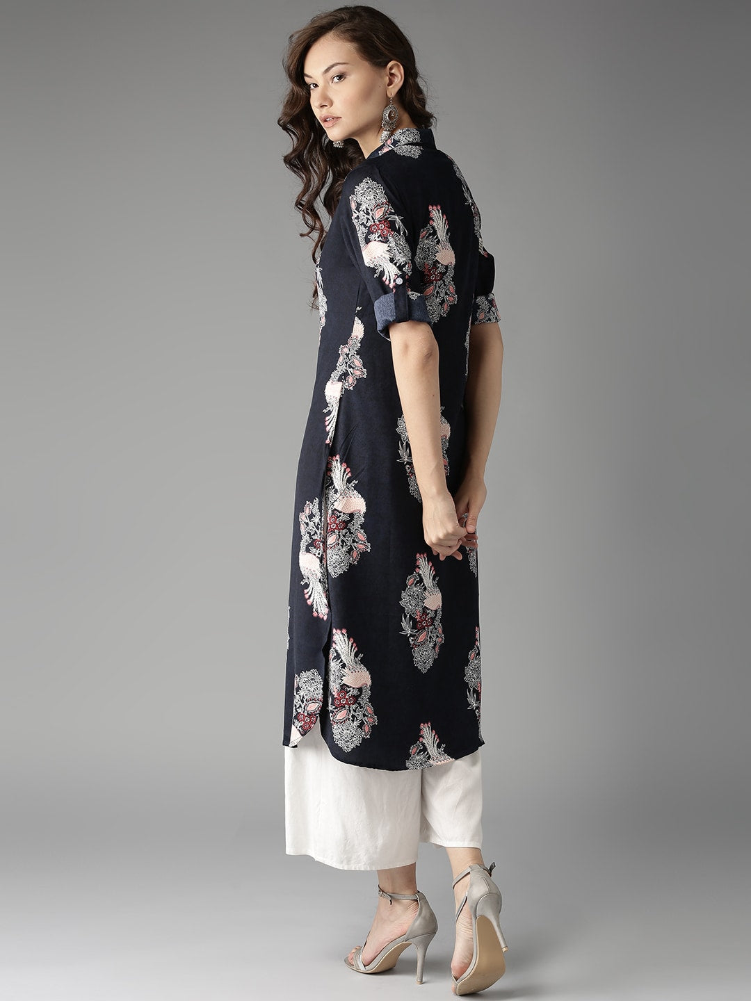 HERE&NOW Women Navy Printed Straight Kurta 