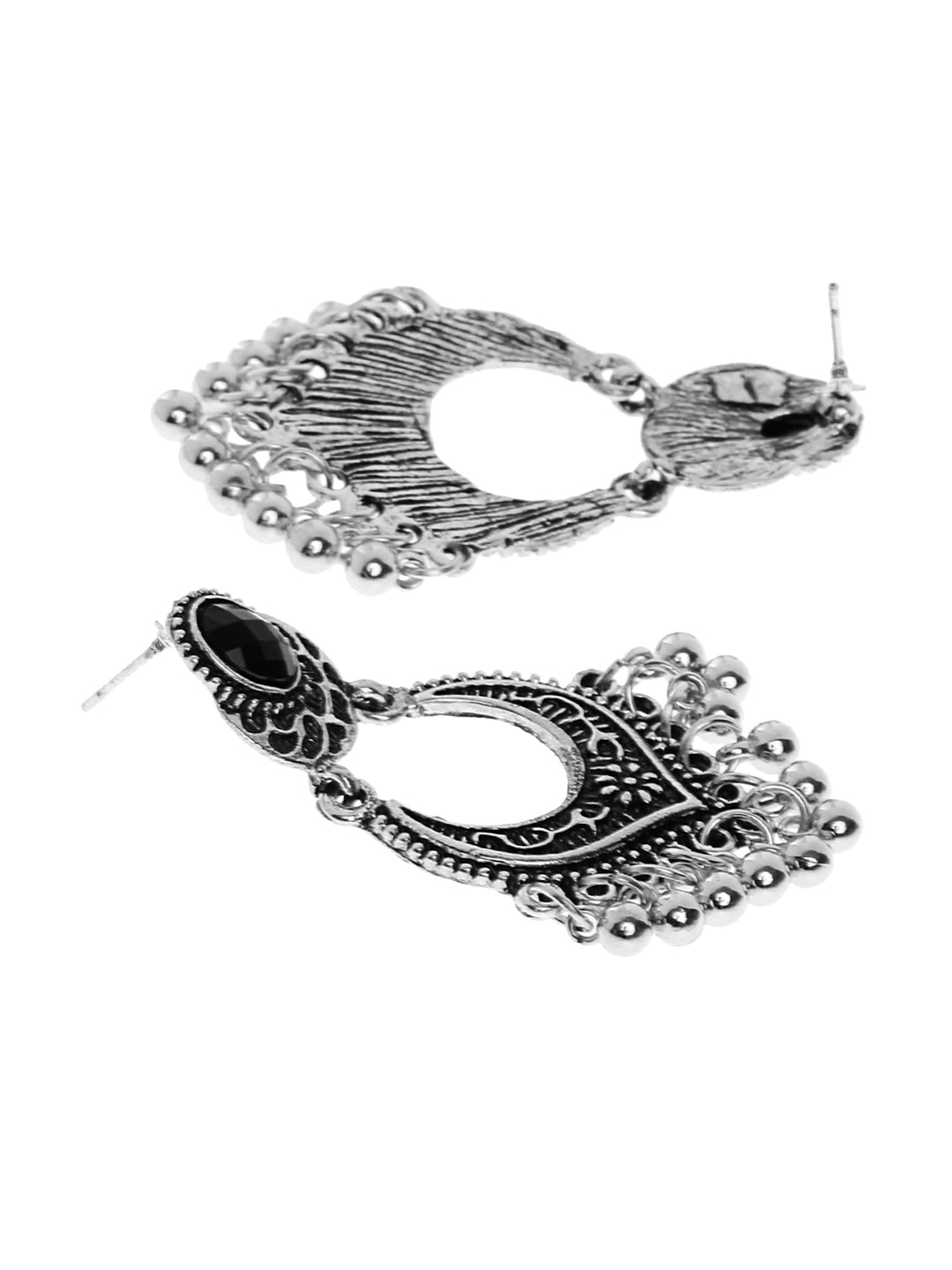 Shining Diva Silver-Toned Contemporary Chandbali Earrings 