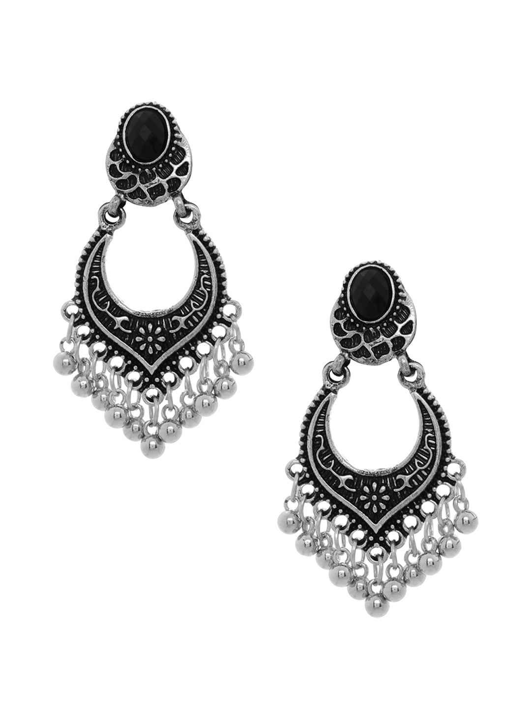 Shining Diva Silver-Toned Contemporary Chandbali Earrings 