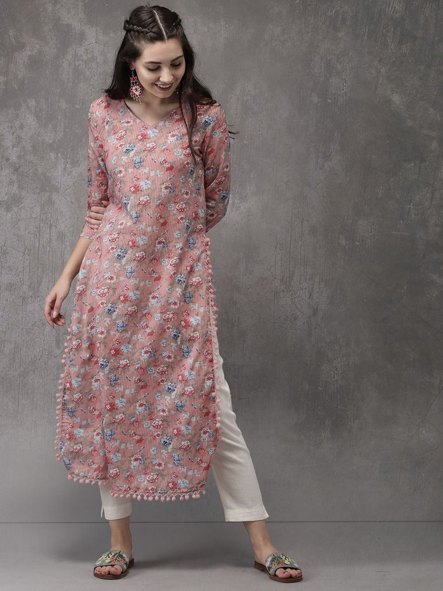 Anouk Women Pink Printed Straight Kurta | Grab2Buy