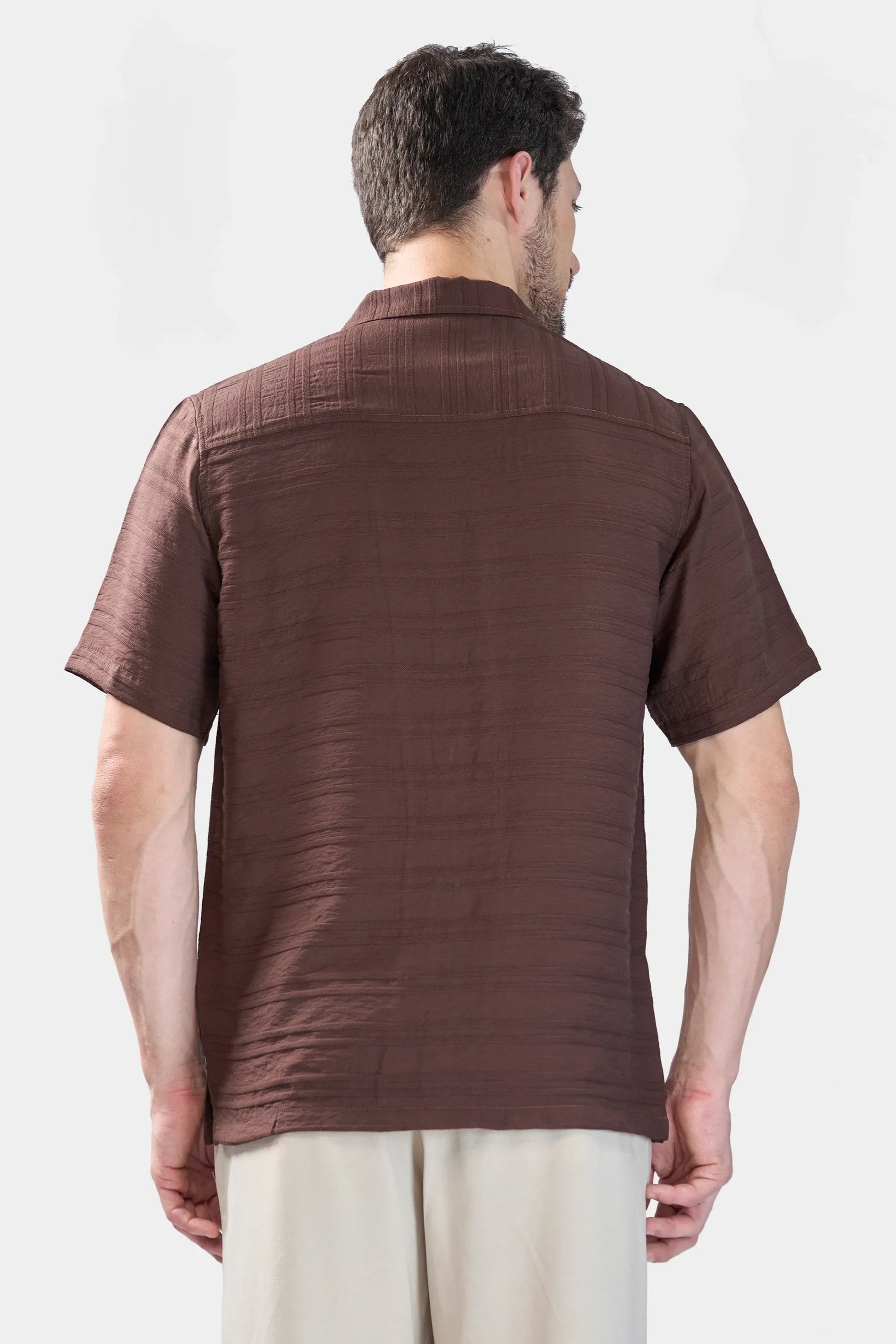 Xkind Brown Horizontal Pleated Stripes Relaxed Fit Shirt  Grab2Buy Xkind Grab2Buy