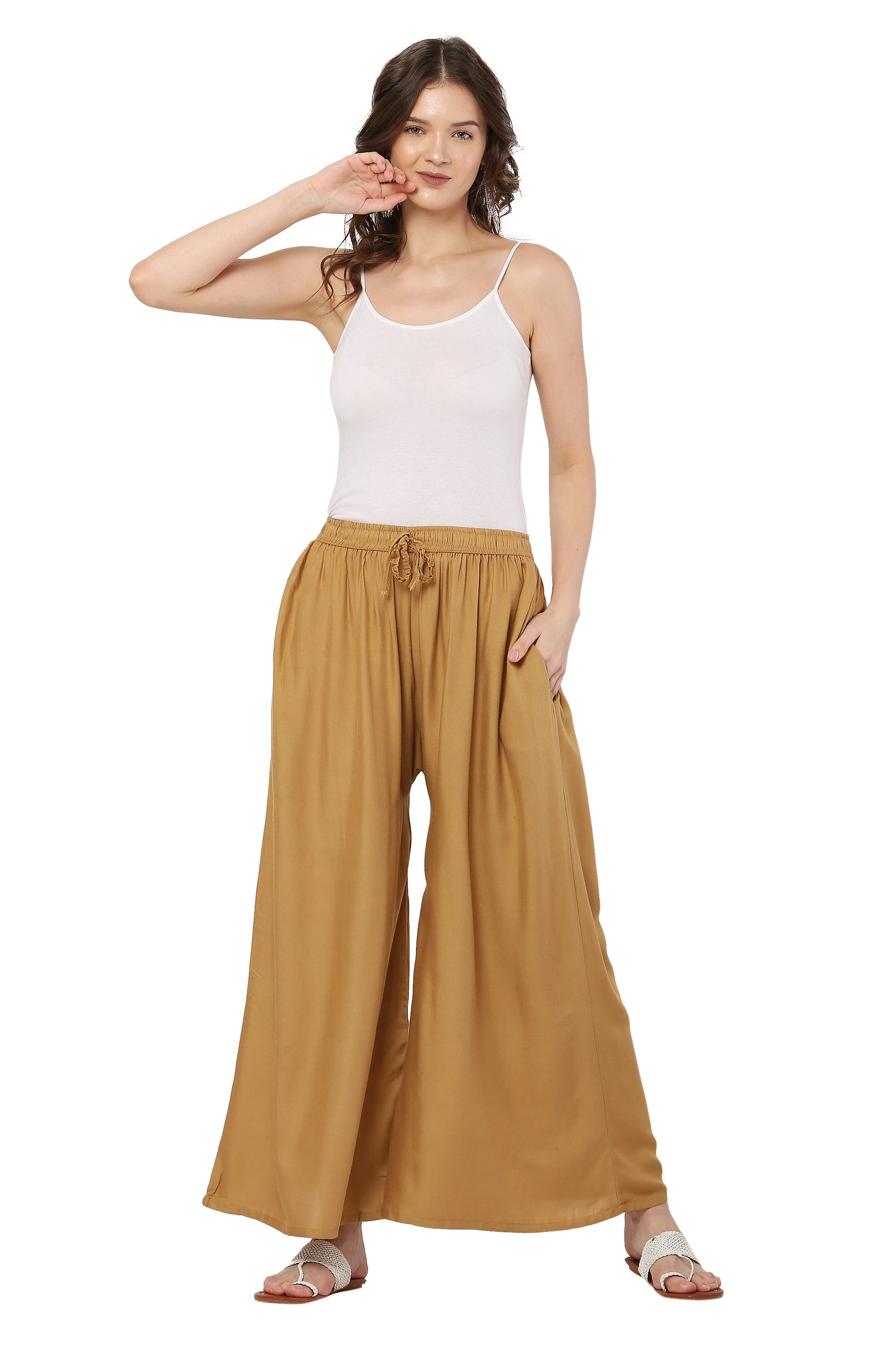 PAVONINE Beige Color Rayon Fabric Jumbo Sharara For Women