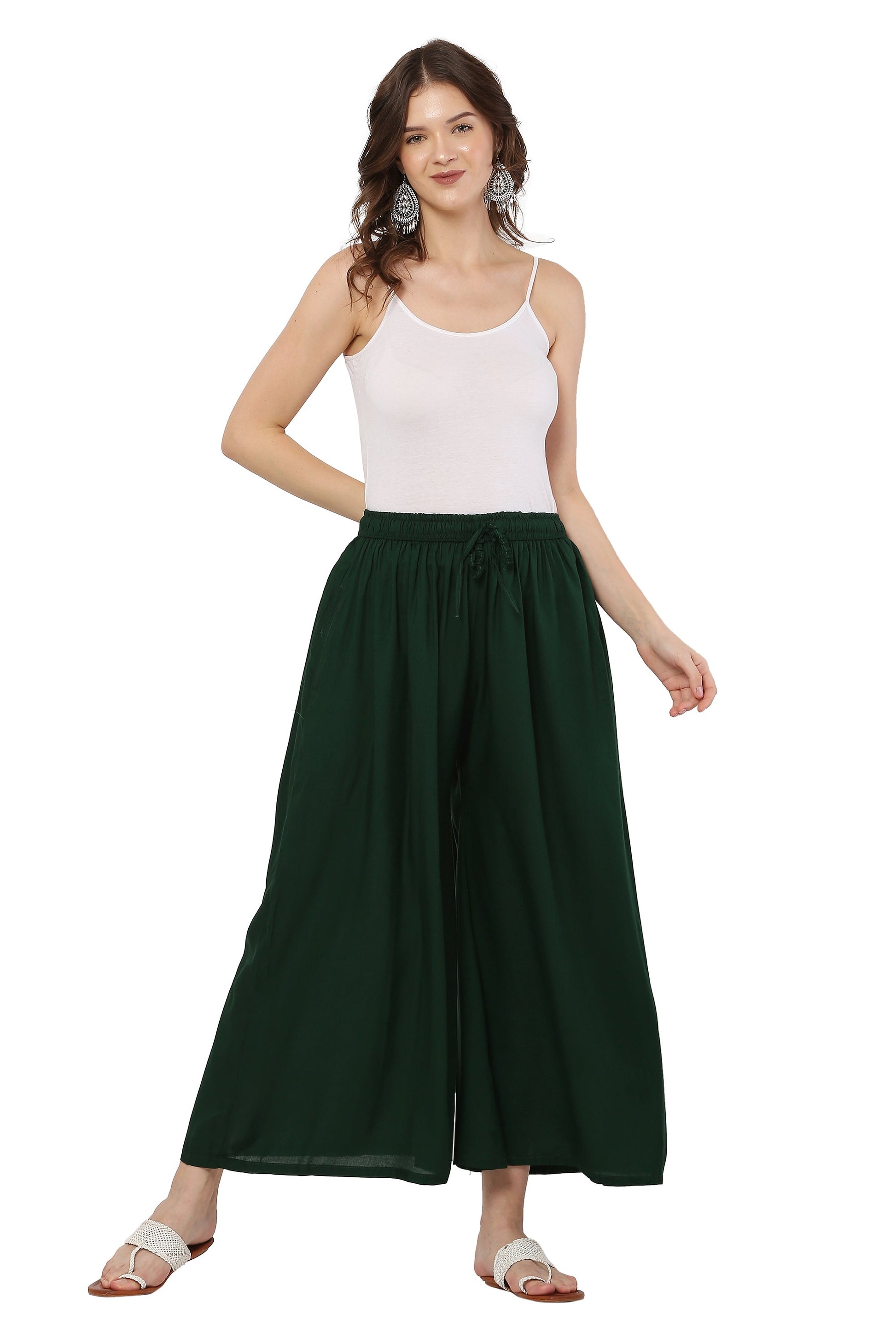 PAVONINE Bottle Green Color Rayon Fabric Jumbo Sharara For Women
