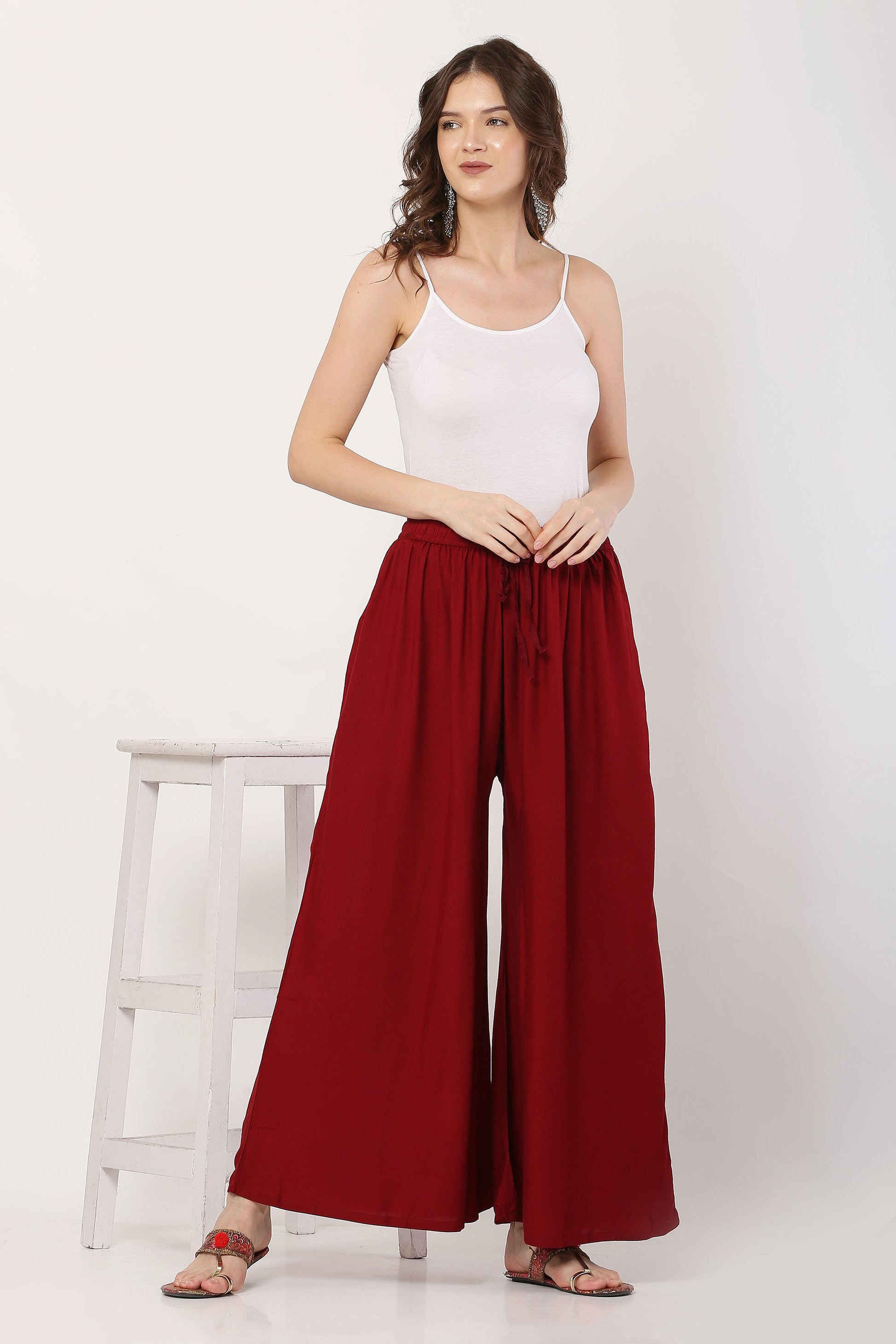 PAVONINE Maroon Color Rayon Fabric Jumbo Sharara For Women