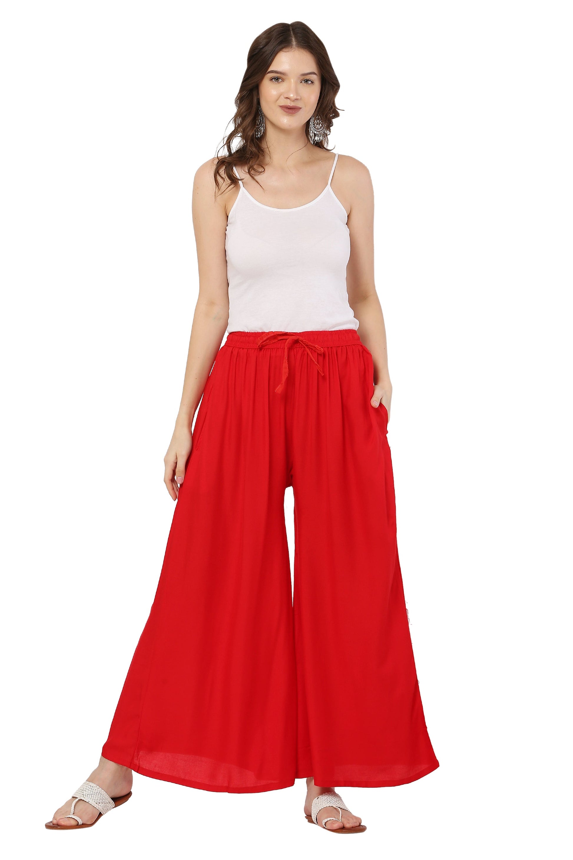 PAVONINE Red Color Rayon Fabric Jumbo Sharara For Women