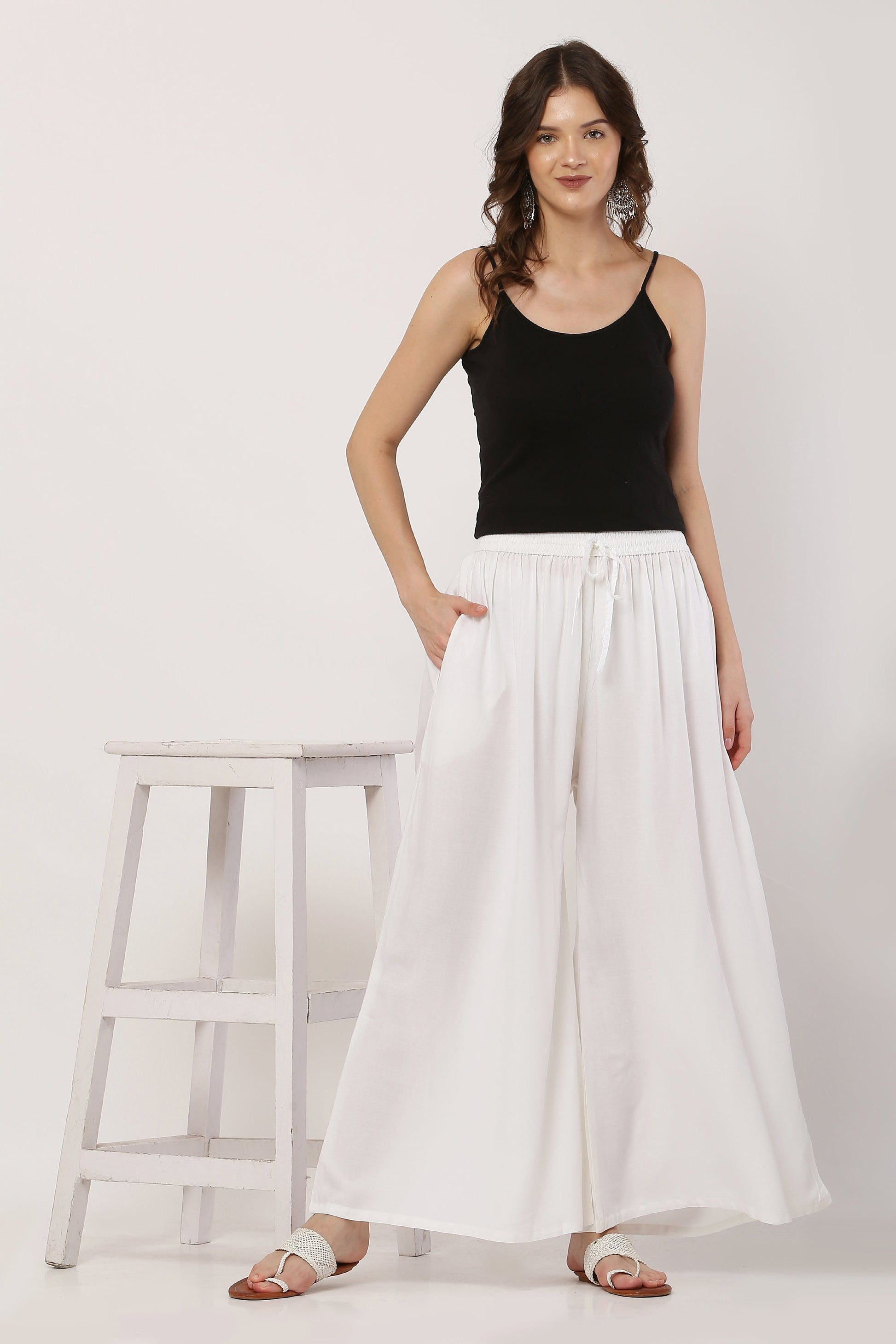 PAVONINE White Color Rayon Fabric Jumbo Sharara For Women