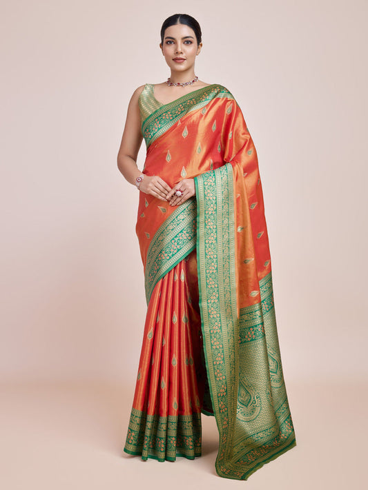 Monjolika Fashion Glamour And Tradition With This Zari Woven Banarasi Tissue Silk Orange Saree