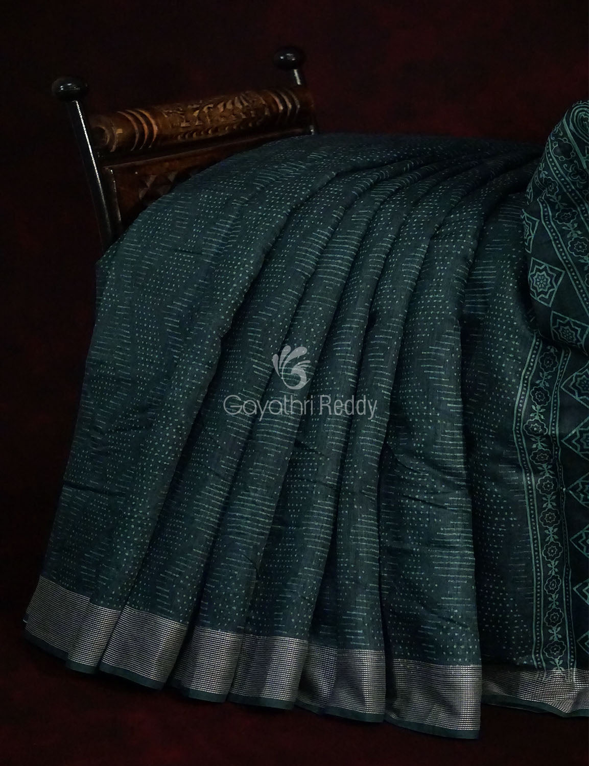 Bottle Green Self Printed Semi Chanderi Grab2Buy By Gayathri Reddy Designer Studio 