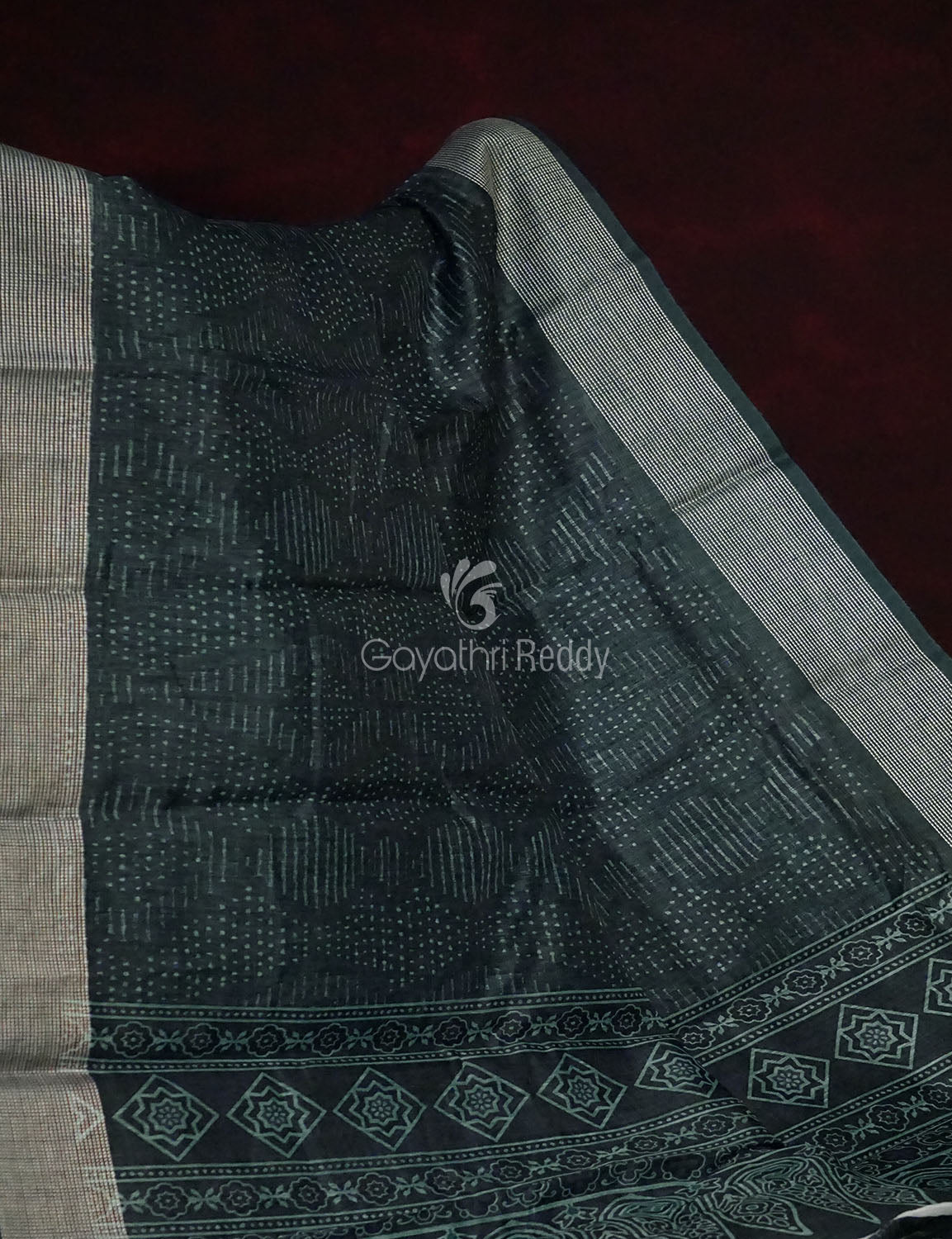 Bottle Green Self Printed Semi Chanderi Grab2Buy By Gayathri Reddy Designer Studio 