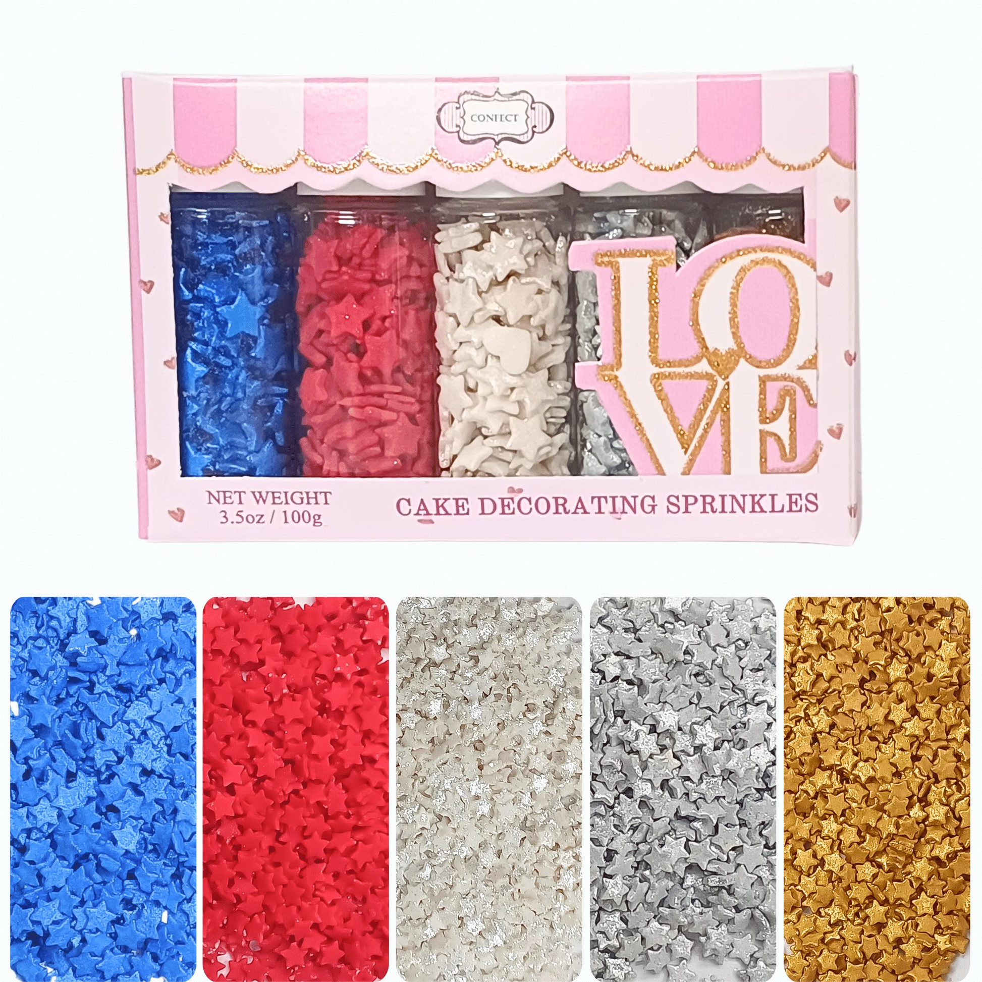Confect Mix Blue, Red, Silver, White & Gold Patriotic Sprinkles | Mighty Hero Sprinkles