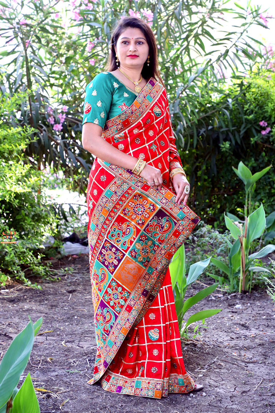 Lorenvalley Fashion Premium Red Dola Silk Embroidery and Diamond work with Jacquard Lace Border Grab2Buy 