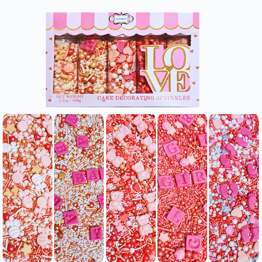 Confect Girls Baby Shower Sprinkles | Mix Silver, Gold & Blush pink Sprinkles Pack of 5