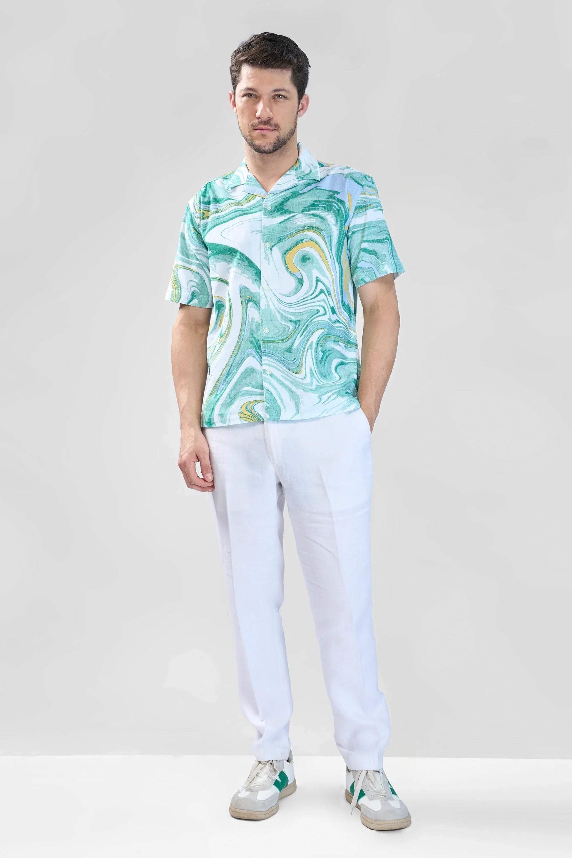 Xkind Green Fine Cord Drop Shoulder Printed Relaxed Fit Shirt  Grab2Buy Xkind Grab2Buy