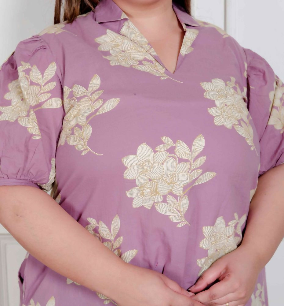 Miravan Plus Size Womens Lavender Floral Printed A-Line Maxi Dress