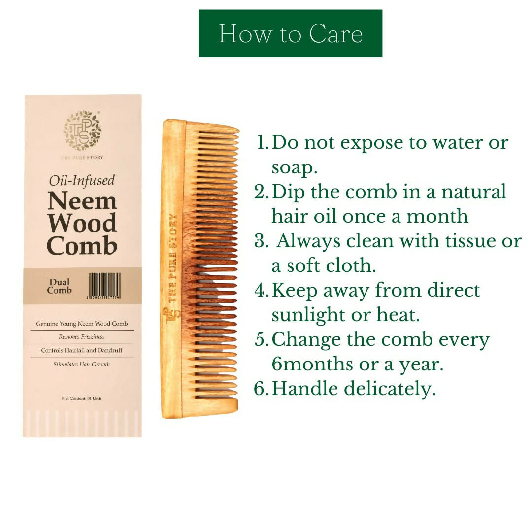 The Pure Story Oil Infused Neem Wood Dual Comb  Grab2Buy The Pure Story Grab2Buy