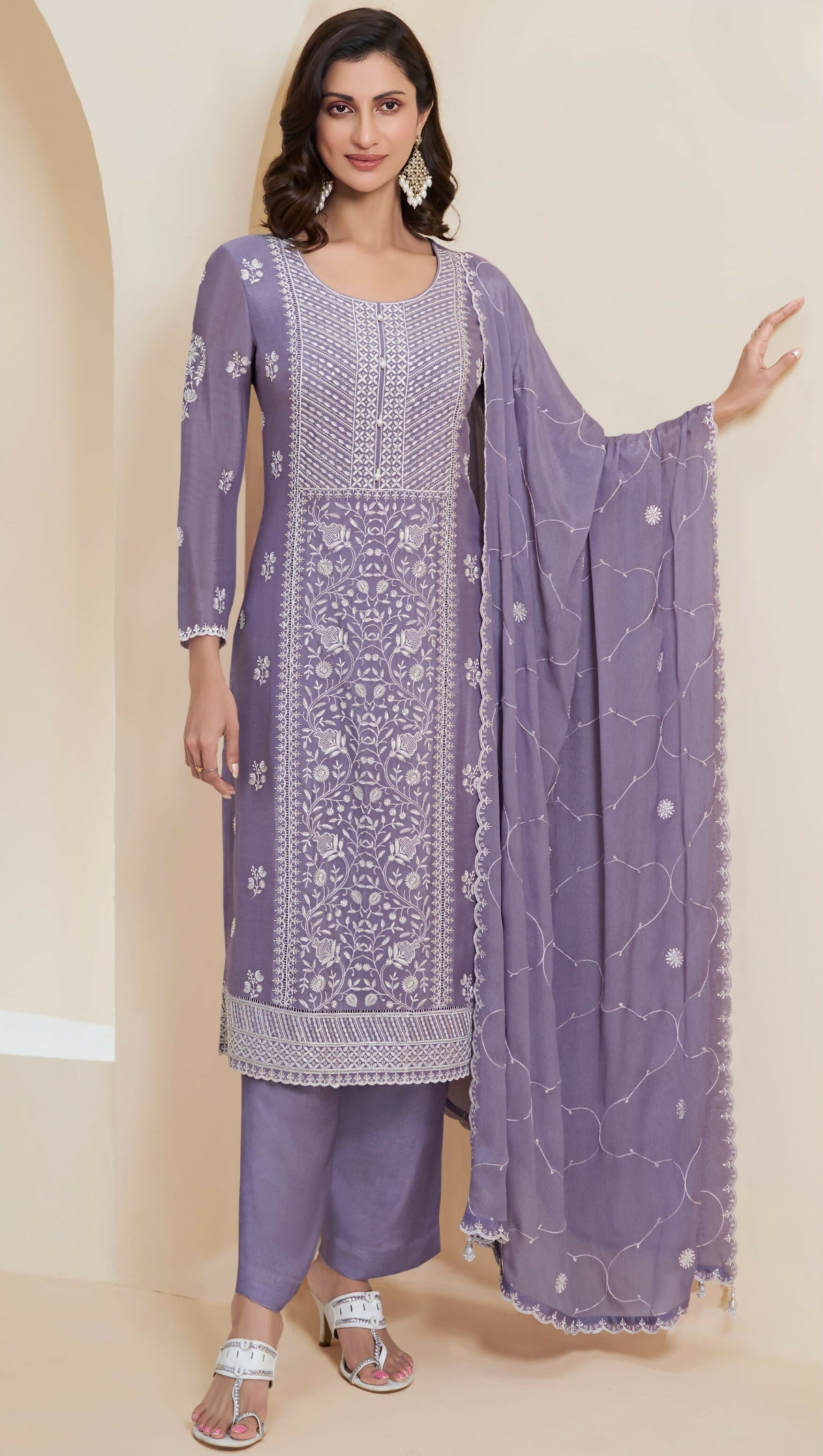 Anaita Purple Chinon Embroidered Thread Work Stitched Salwar Suit