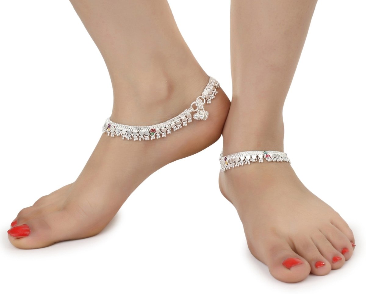 AanyaCentric Silver Plated White Metal Payal Indian Traditional Ethnic Fashion Imitation Jewellery Foot Chain  Grab2Buy AanyaCentric Grab2Buy