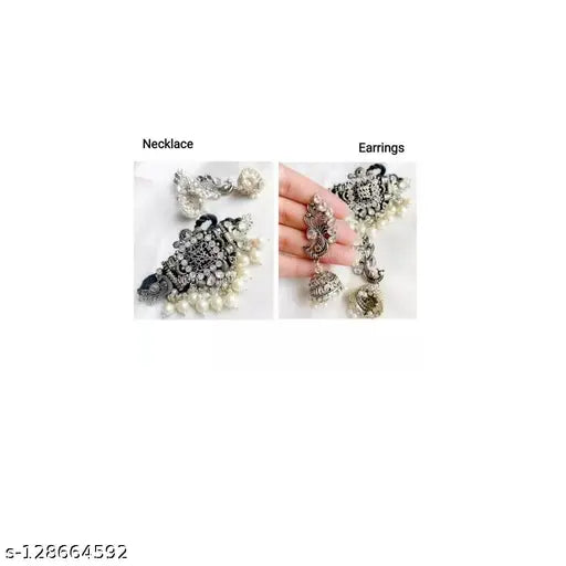 Tehzeeb Creations Women's Silver Colour Peacock Design Necklace And Earrings Tehzeeb Creations