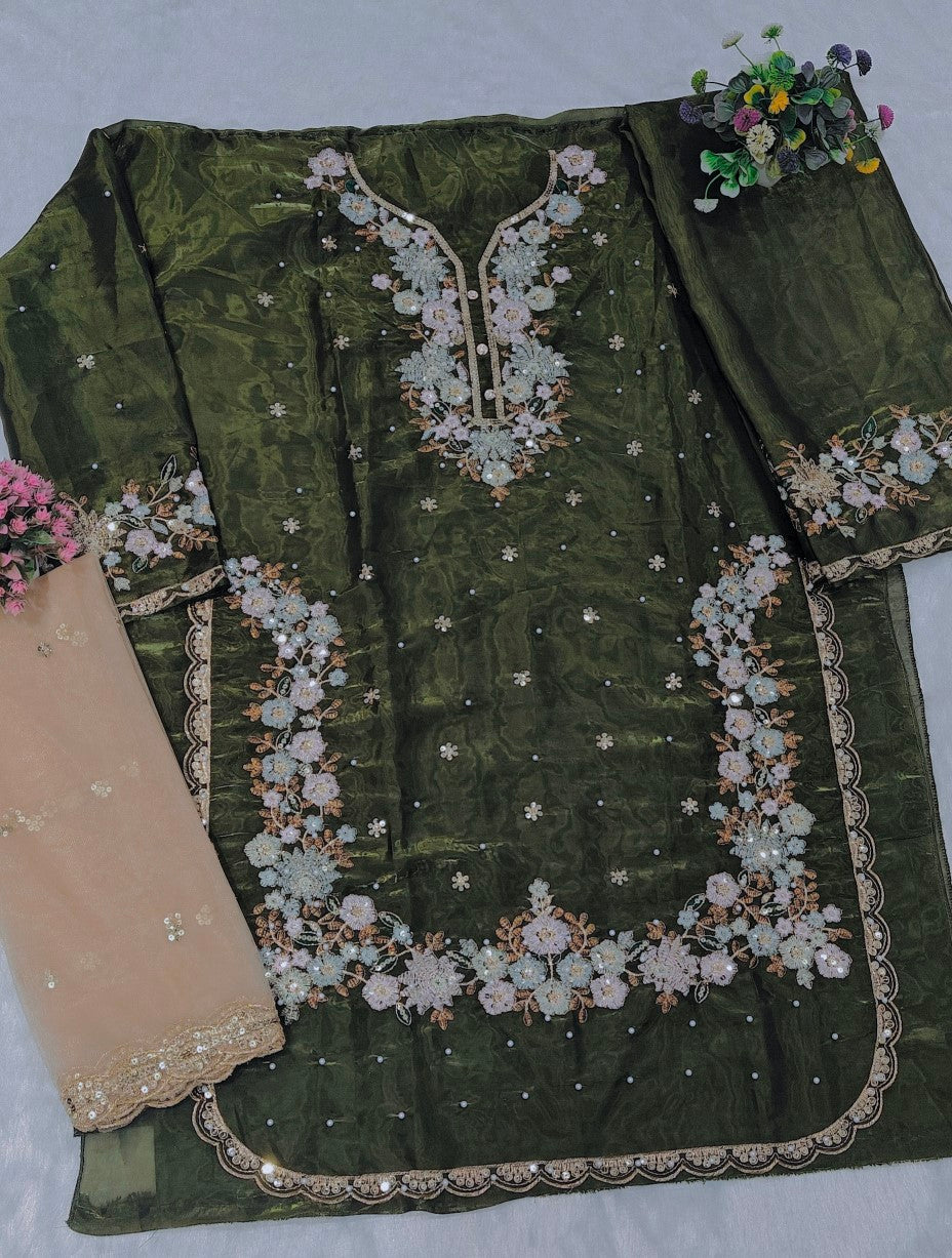 Anaita Mehndi Jimmy Choo Suit With Embroidery & Sequence Work