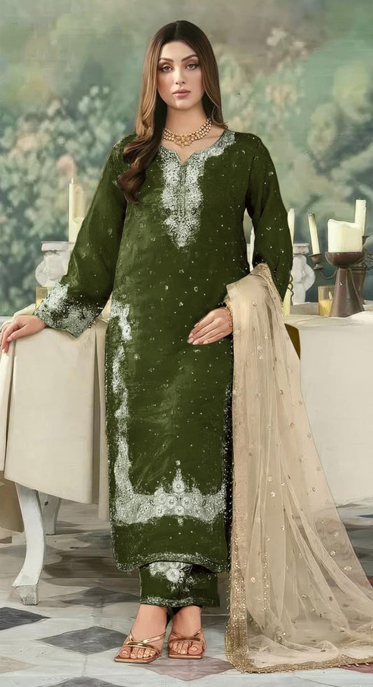 Anaita Mehndi Jimmy Choo Suit With Embroidery & Sequence Work