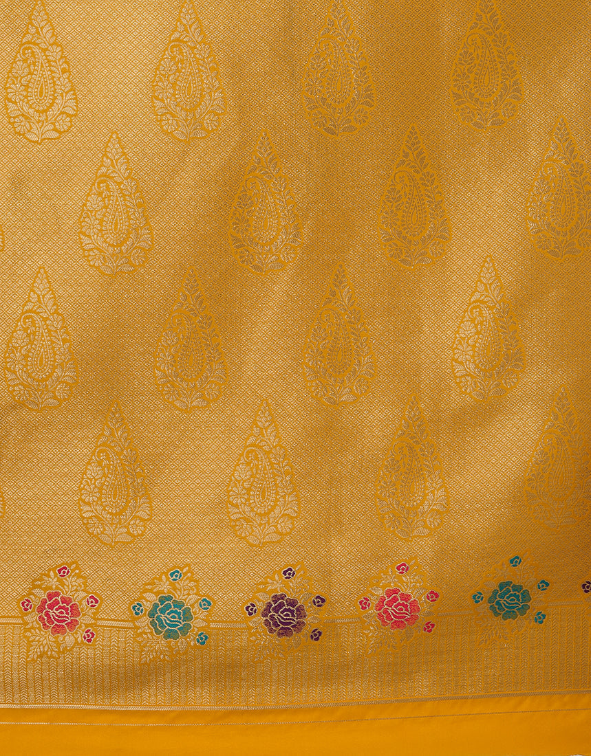 Monjolika Fashion Yellow Banarasi Silk Blend SareeWith Zari Woven Detailing | Swadesiicart
