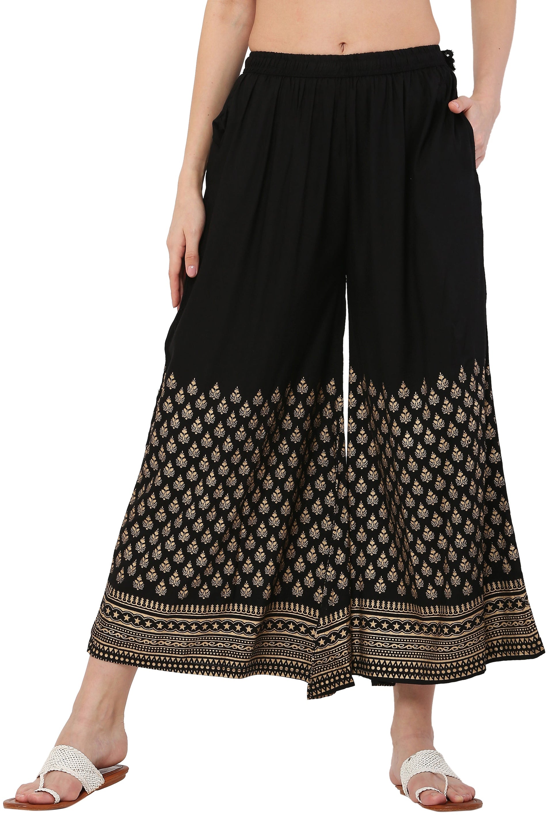 PAVONINE Black Color Minar Half Golden Print Sharara For Women