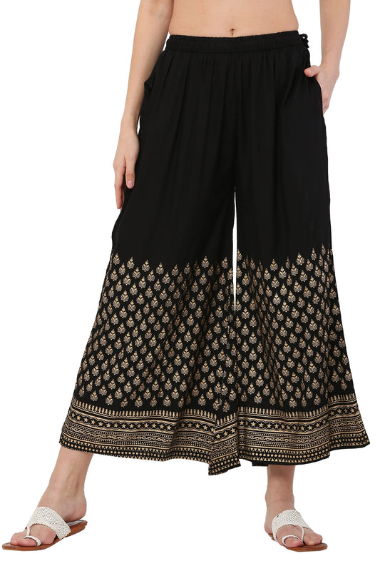 PAVONINE Black Color Minar Half Golden Print Sharara For Women