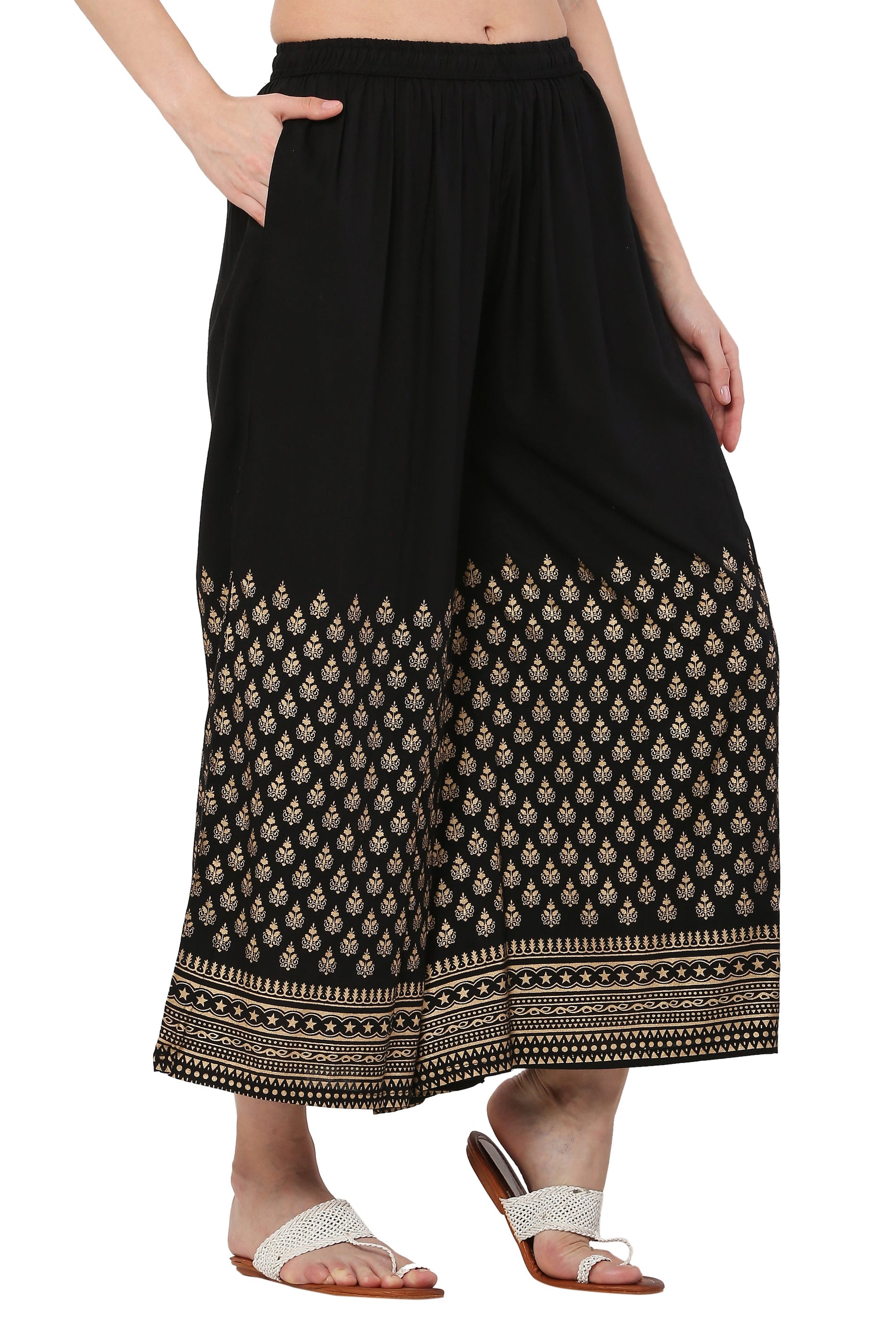 PAVONINE Black Color Minar Half Golden Print Sharara For Women