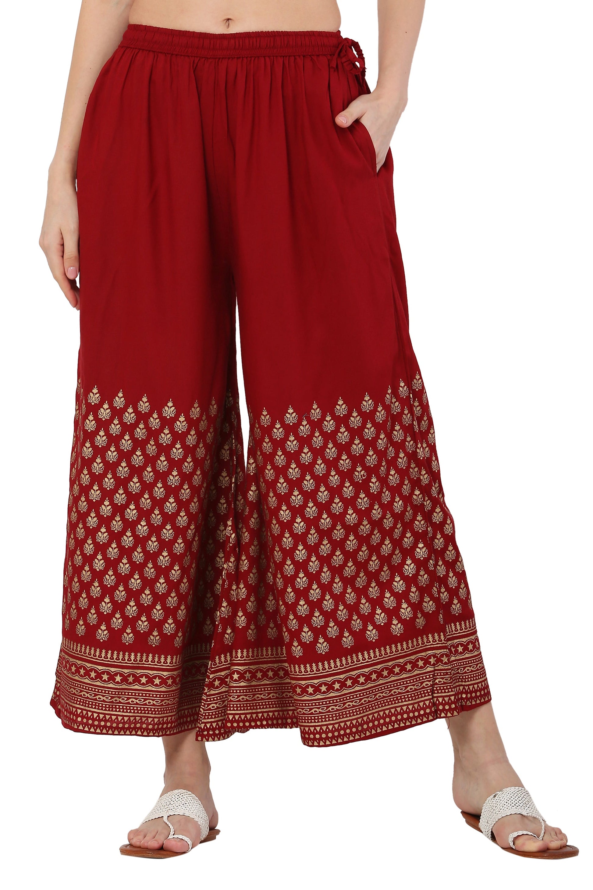 PAVONINE Maroon Color Minar Half Golden Print Sharara For Women